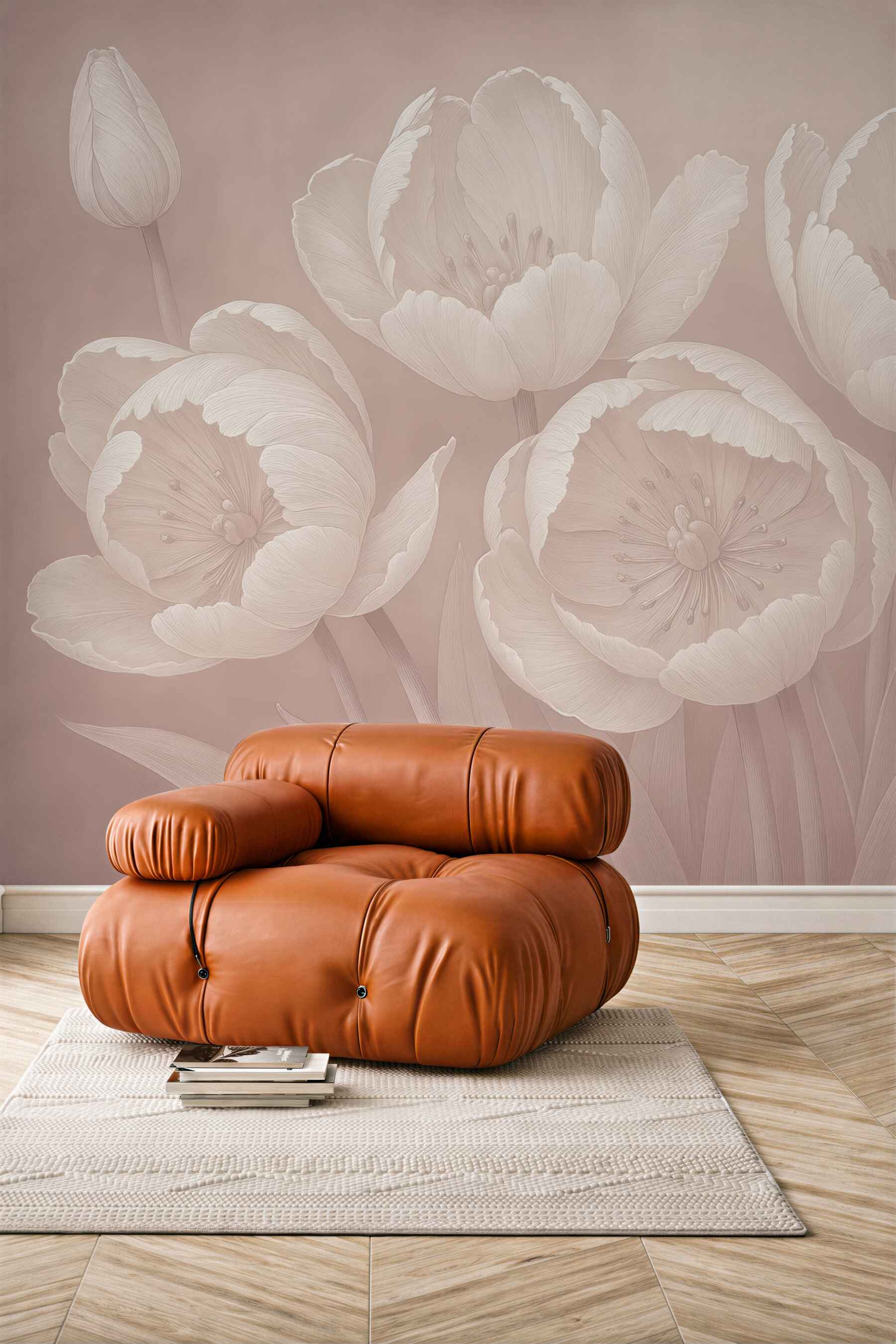 Fototapeta pudrowe tulipany w subtelnej elegancji