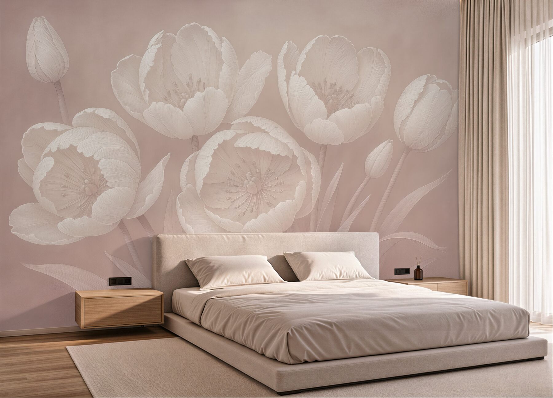 Fototapeta pudrowe tulipany w subtelnej elegancji