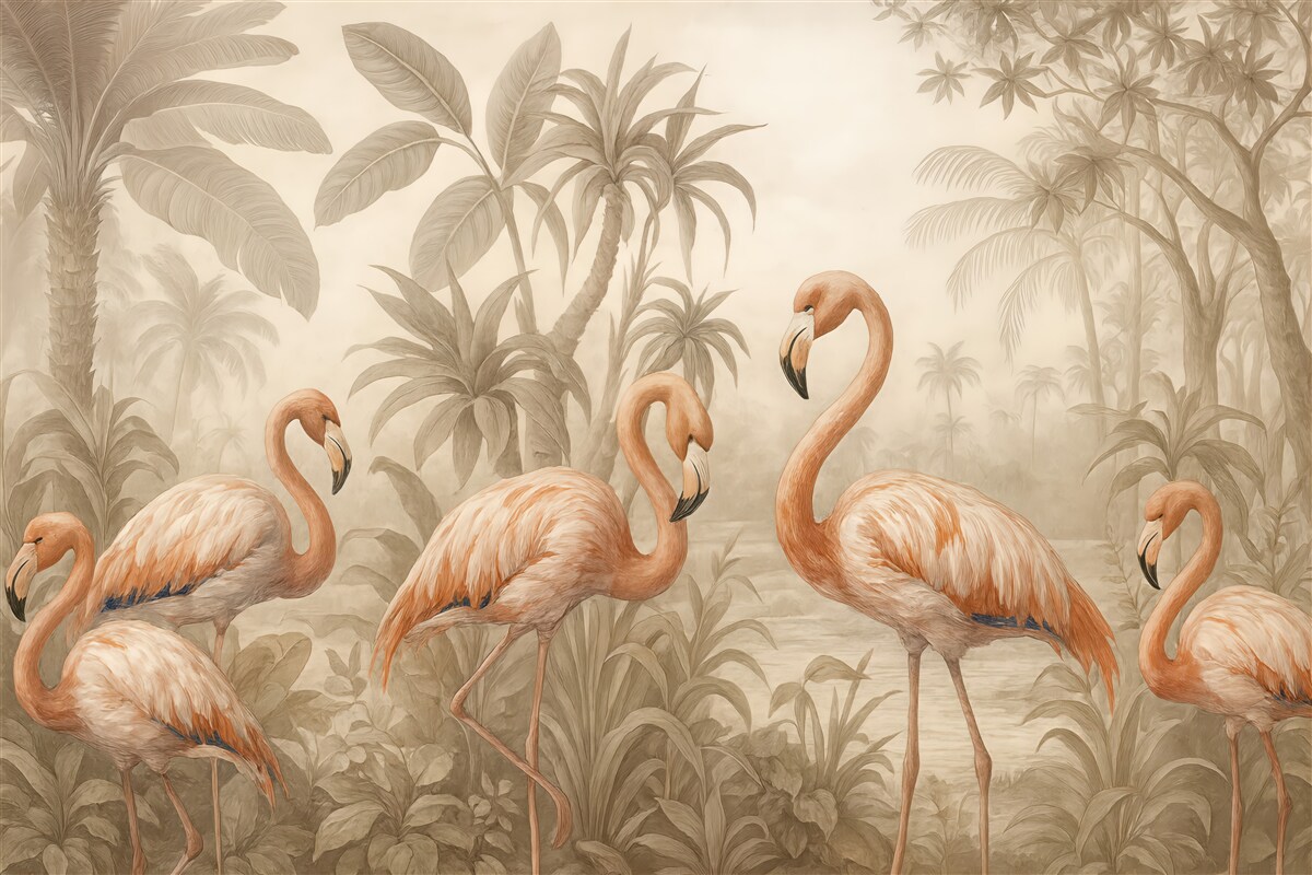 Fototapeta flamingi w tropikalnej sepia dżungli