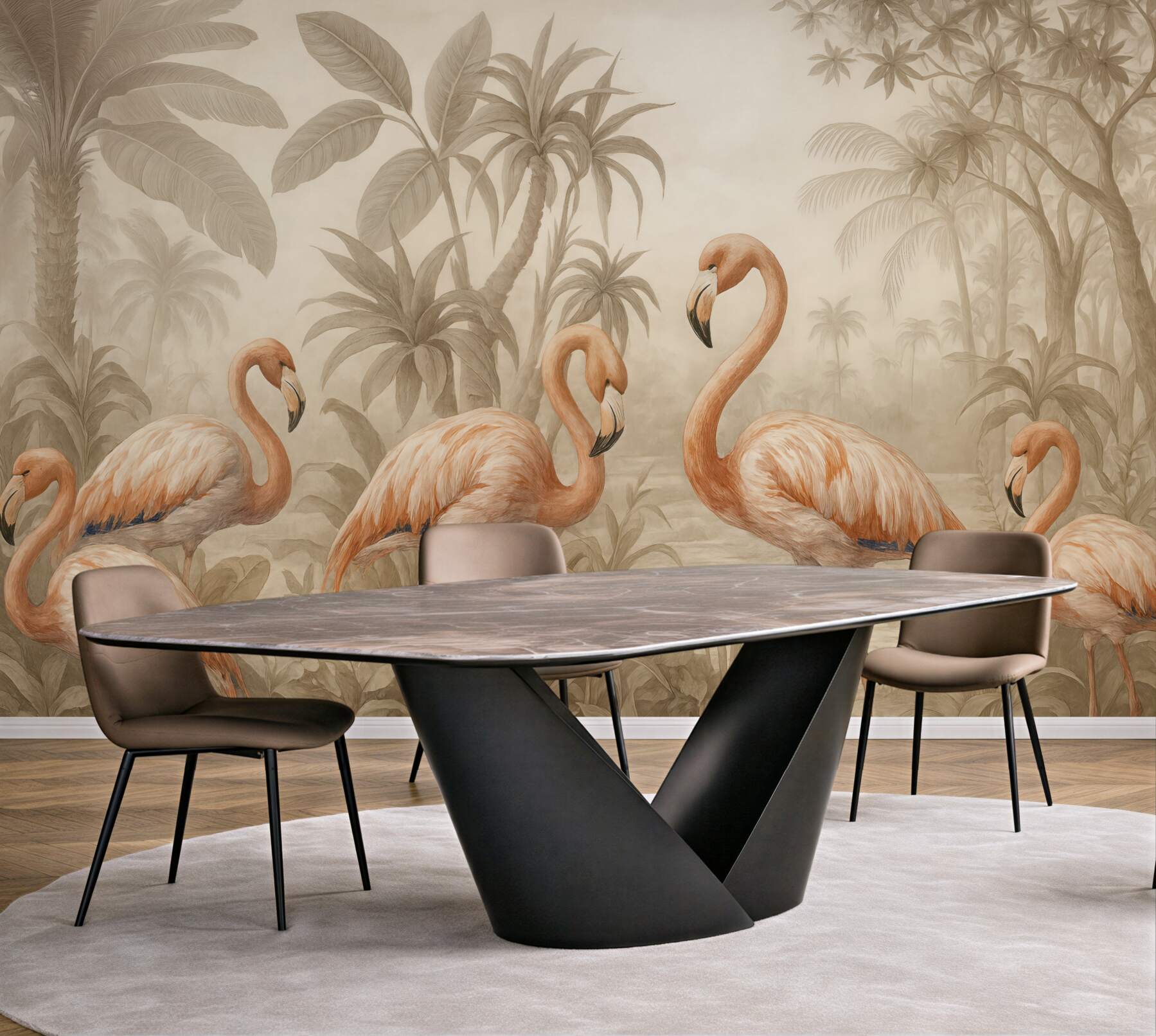 Fototapeta flamingi w tropikalnej sepia dżungli