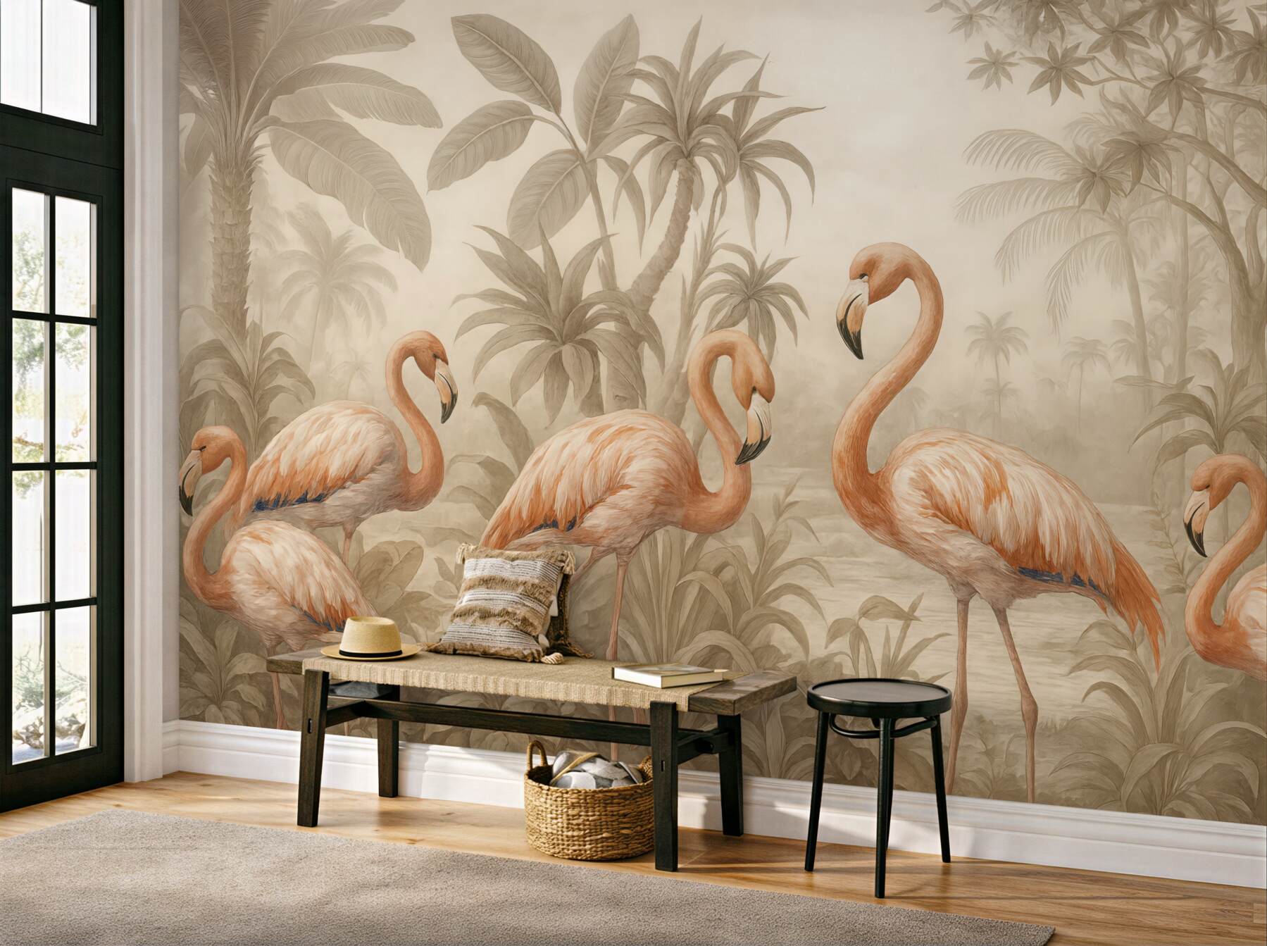 Fototapeta flamingi w tropikalnej sepia dżungli