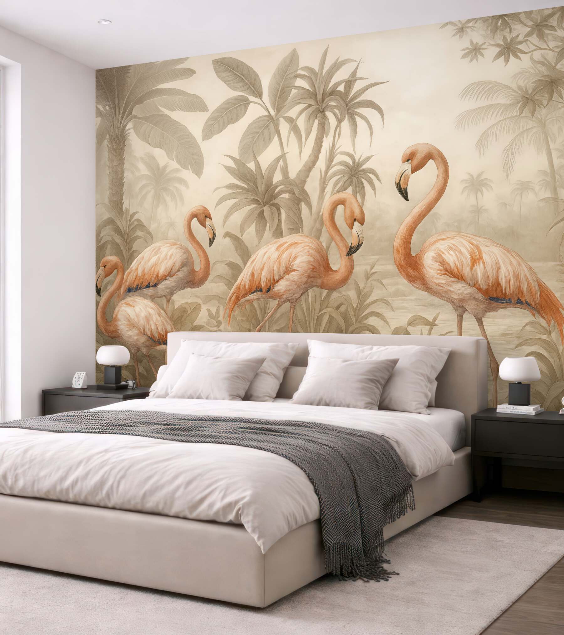 Fototapeta flamingi w tropikalnej sepia dżungli