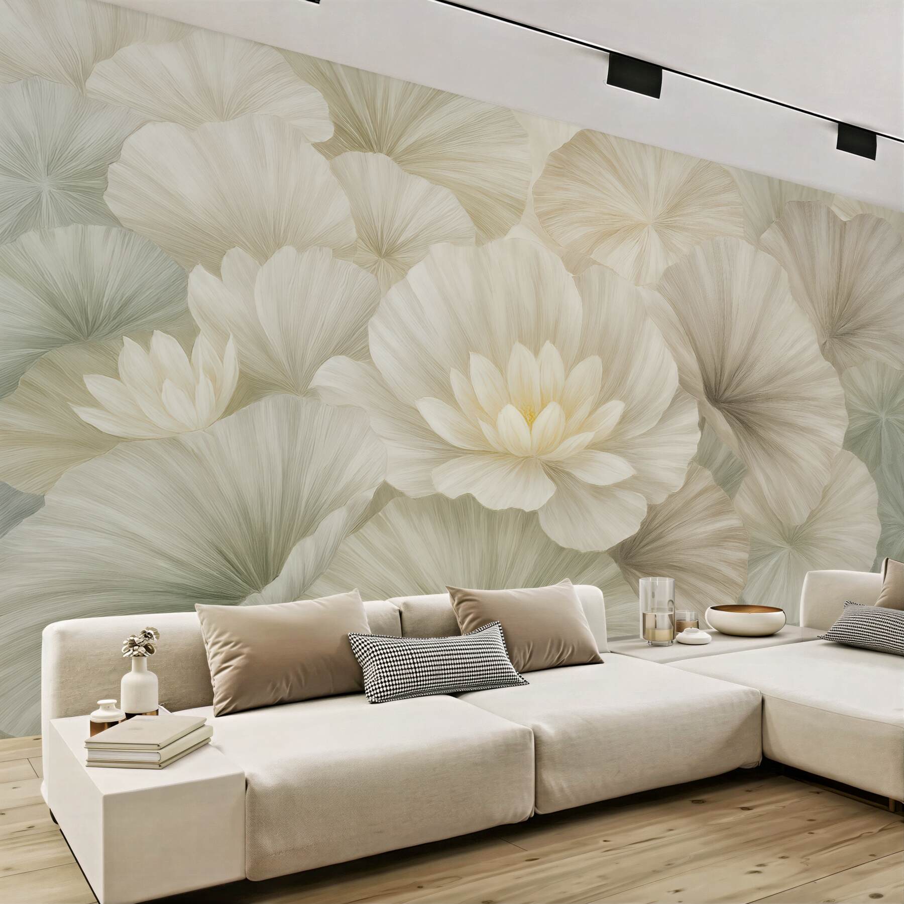 Fototapeta kremowe lilie wodne w subtelnej harmonii