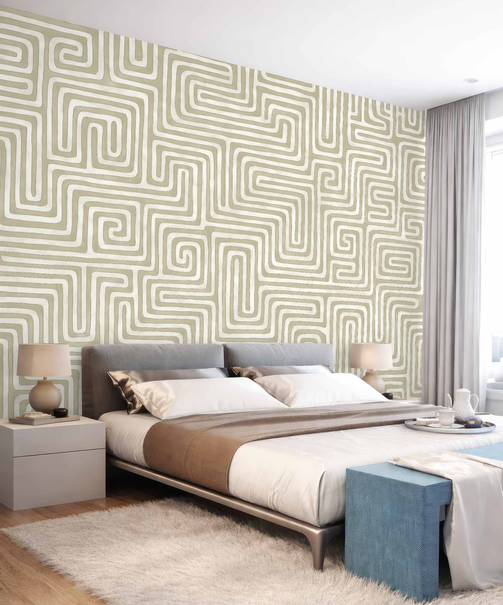 Fototapeta beżowy labirynt geometrycznych ścieżek