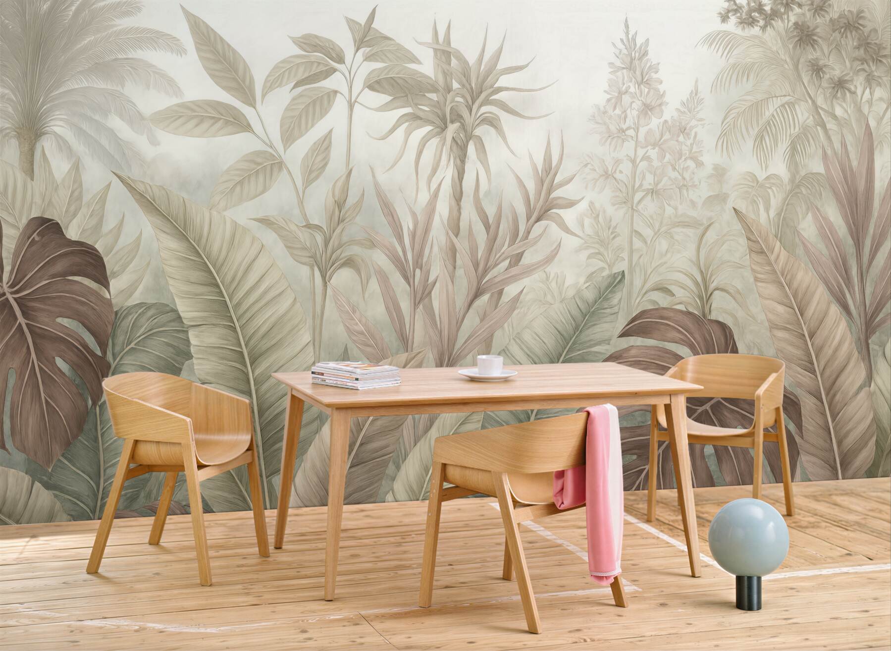 Fototapeta pastelowa dżungla z liśćmi monstery