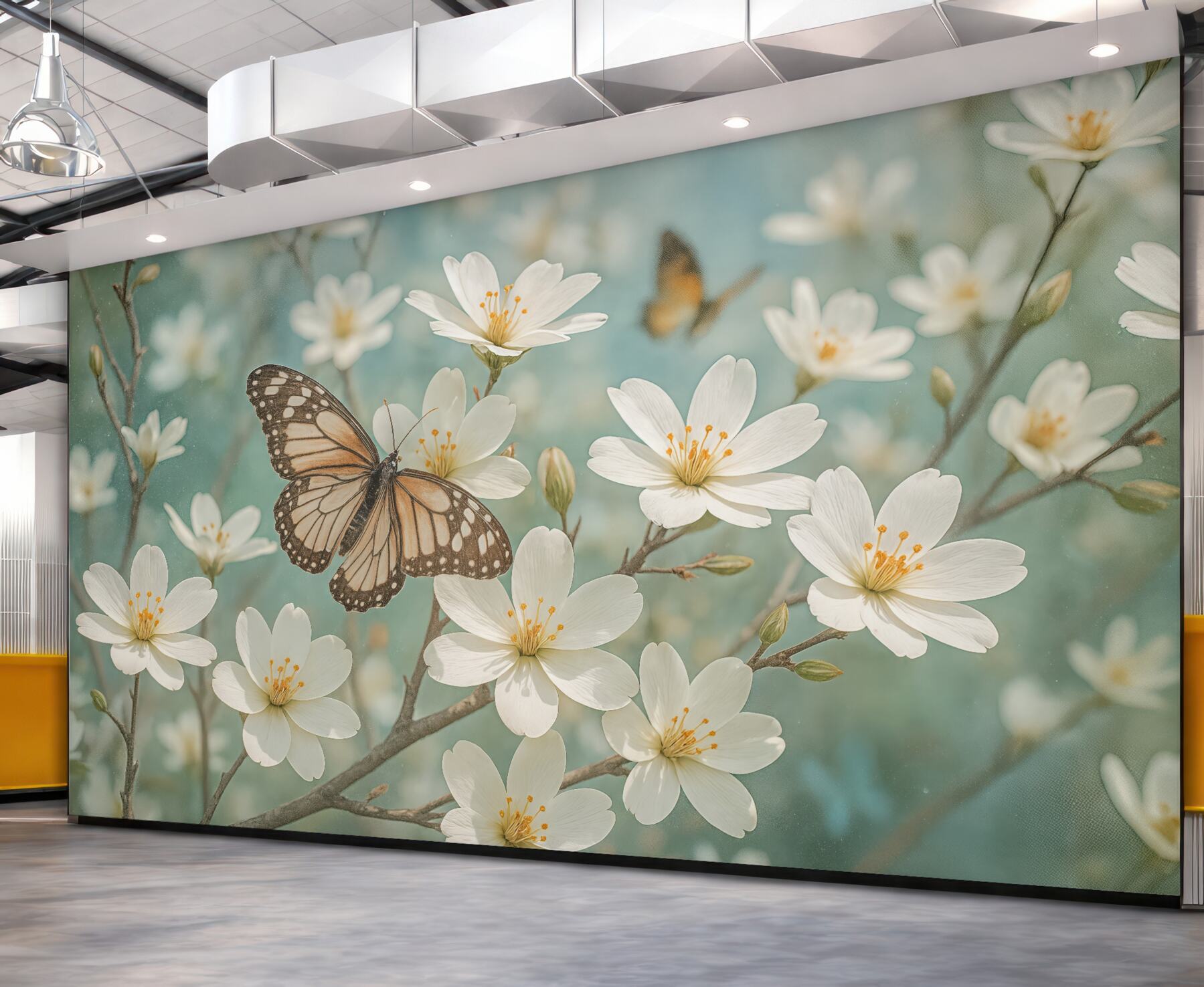 Fototapeta motyl wśród wiosennych białych kwiatów