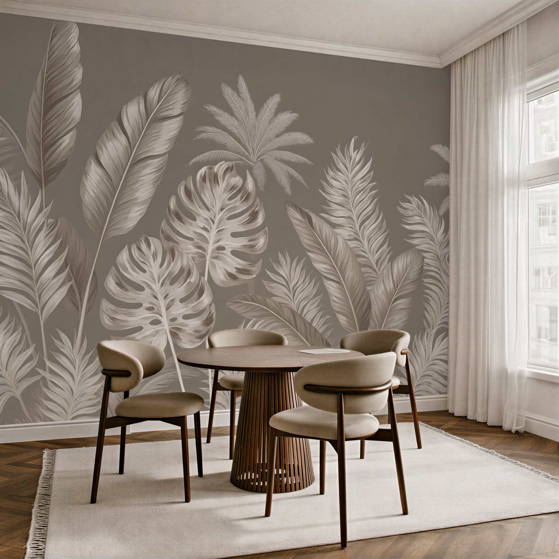 Fototapeta beżowe liście tropikalne w eleganckim stylu