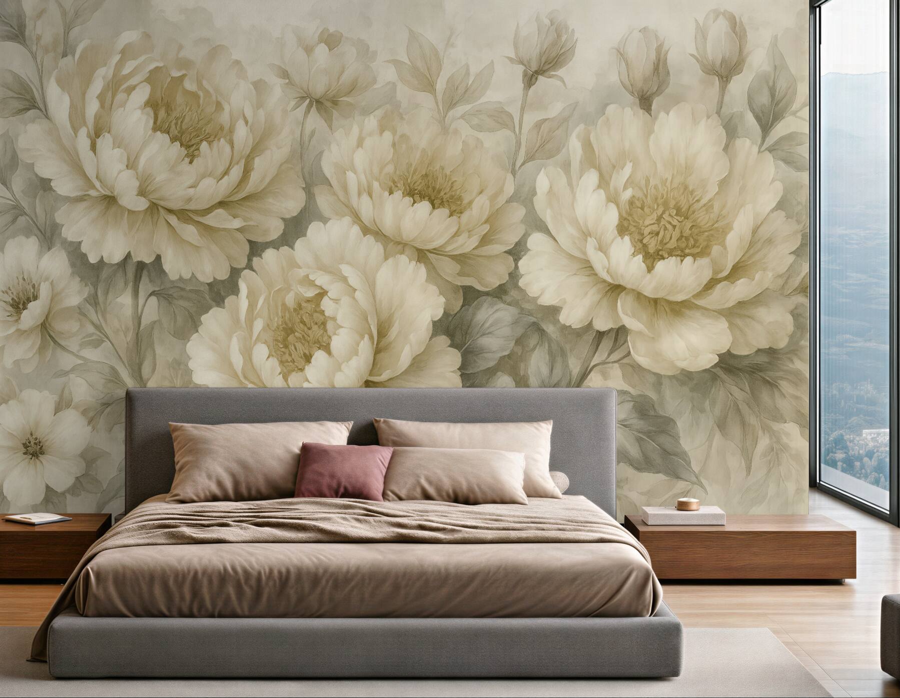 Fototapeta kremowe piwonie w subtelnej mgle