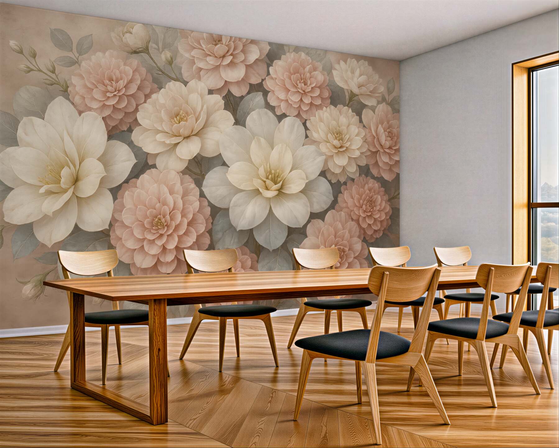 Fototapeta pudrowe dalie i magnolie w vintage