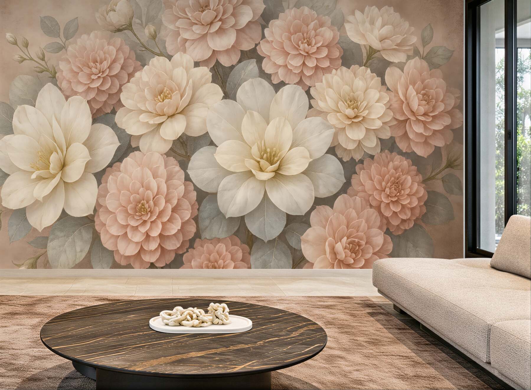 Fototapeta pudrowe dalie i magnolie w vintage