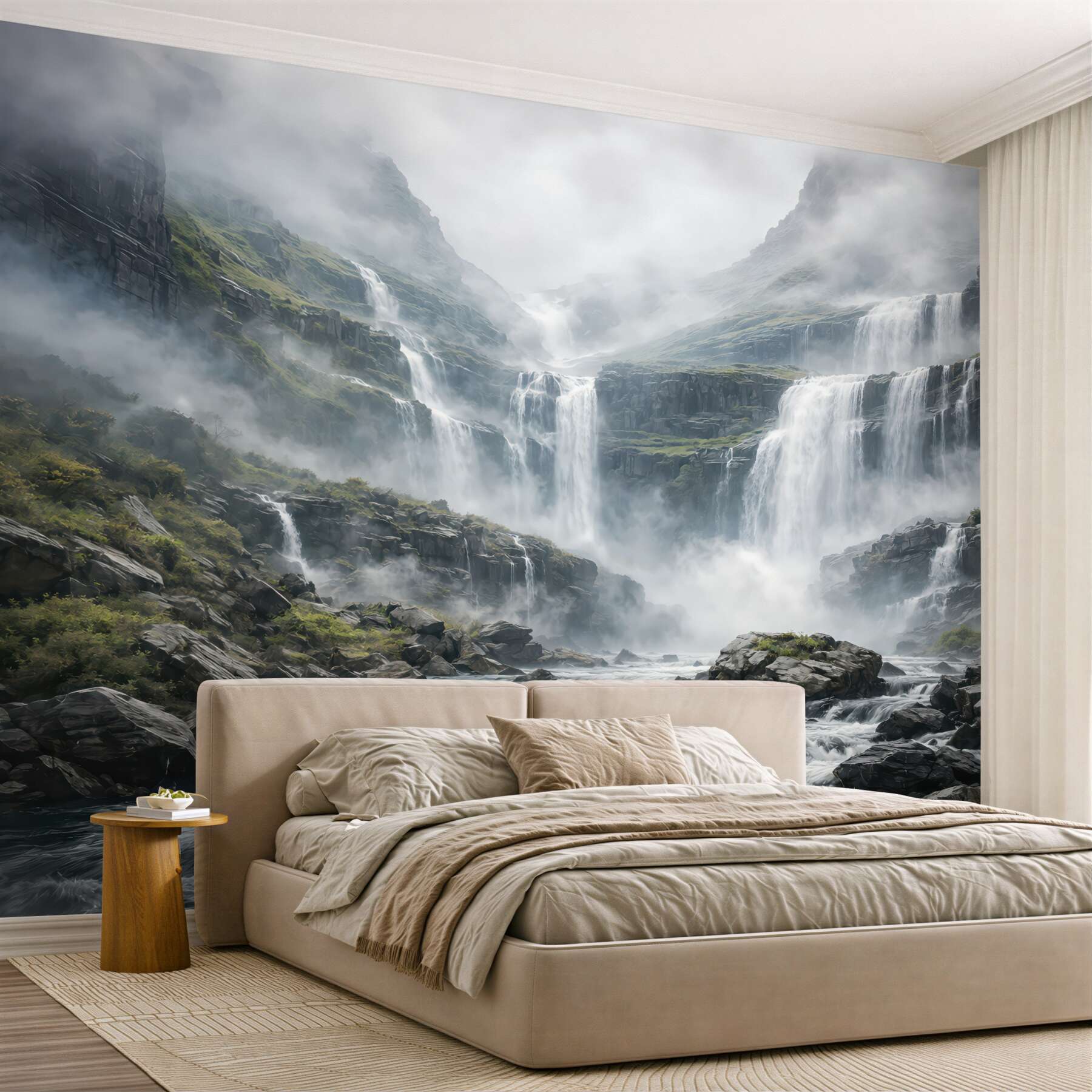 Fototapeta mistyczne wodospady w górskiej mgle