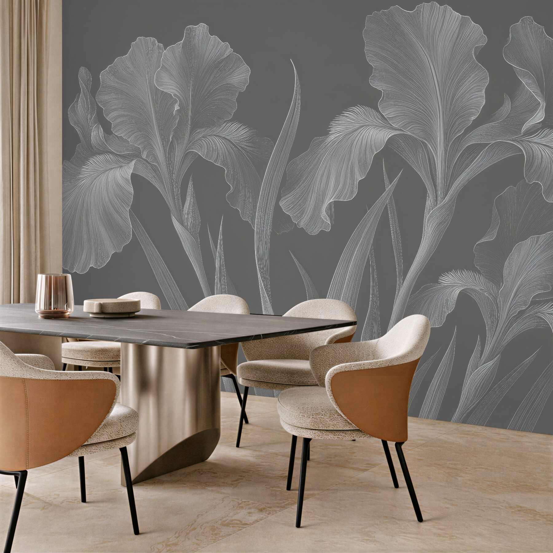 Fototapeta eleganckie irysy na grafitowym tle