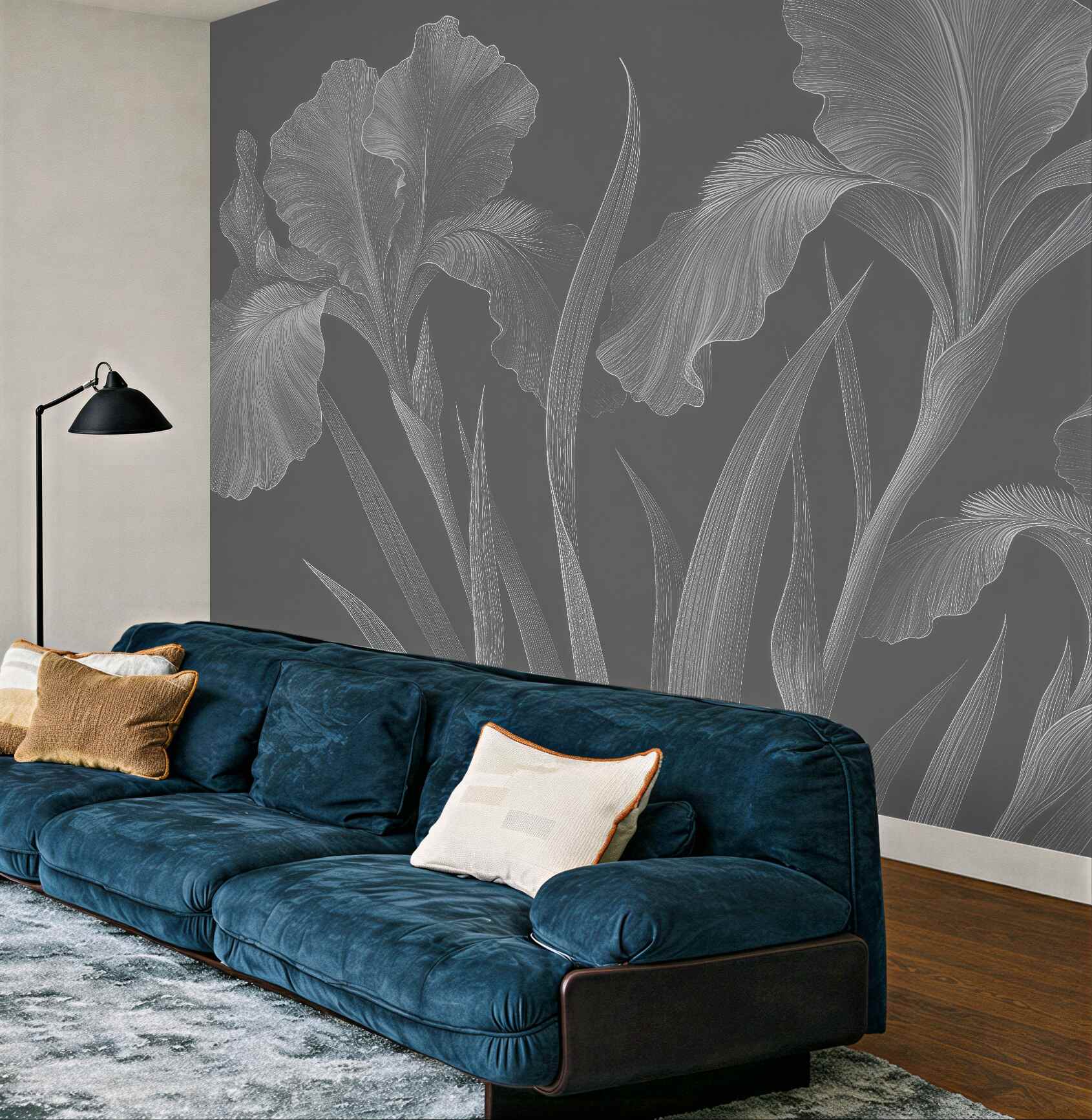 Fototapeta eleganckie irysy na grafitowym tle