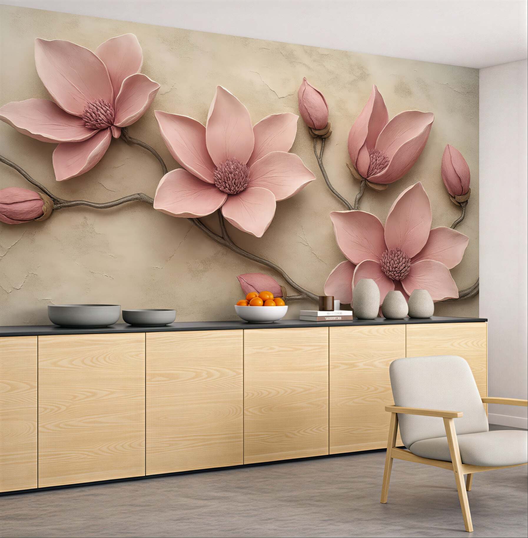 Fototapeta pudrowe magnolie na beżowym tle