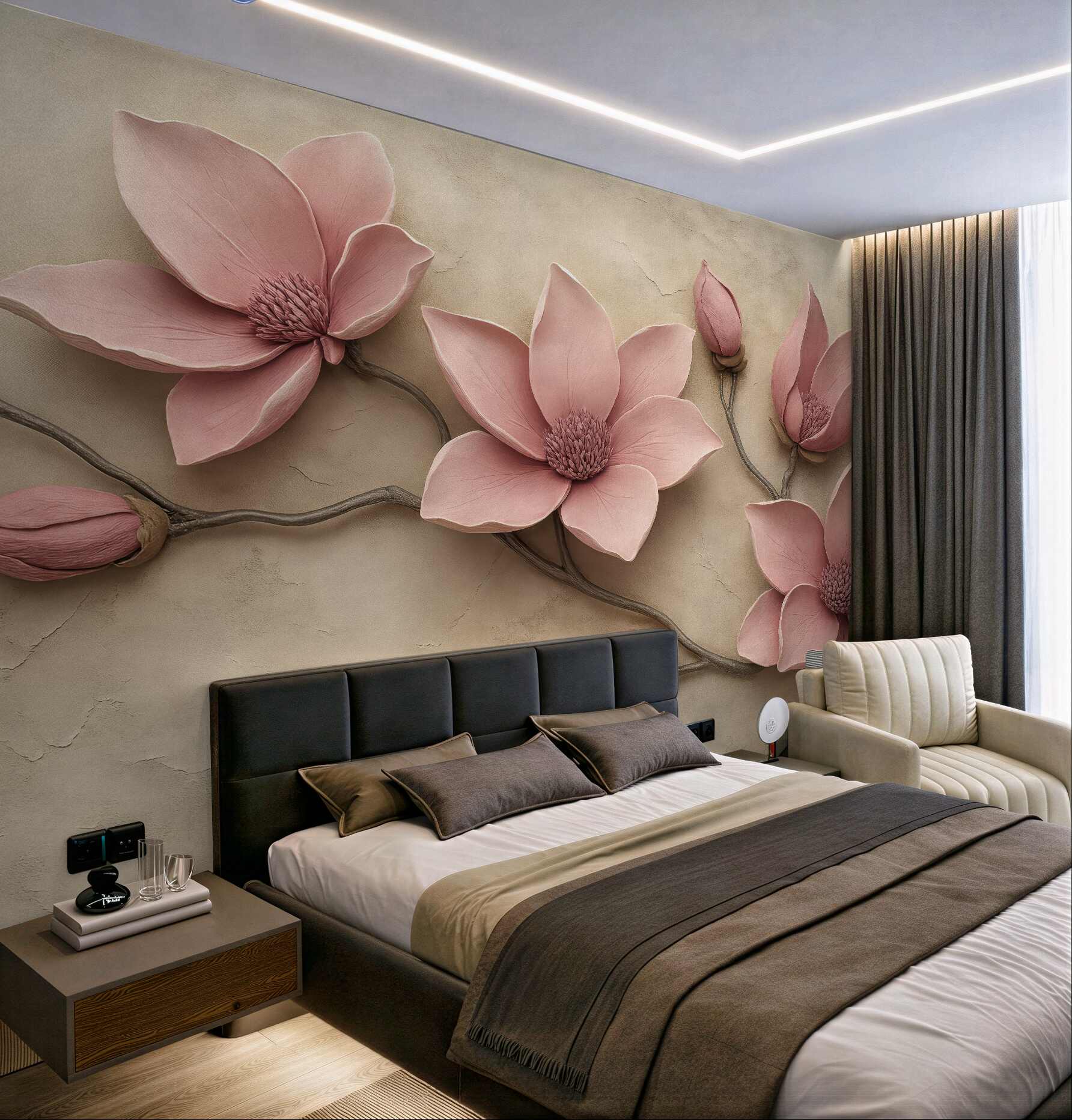 Fototapeta pudrowe magnolie na beżowym tle