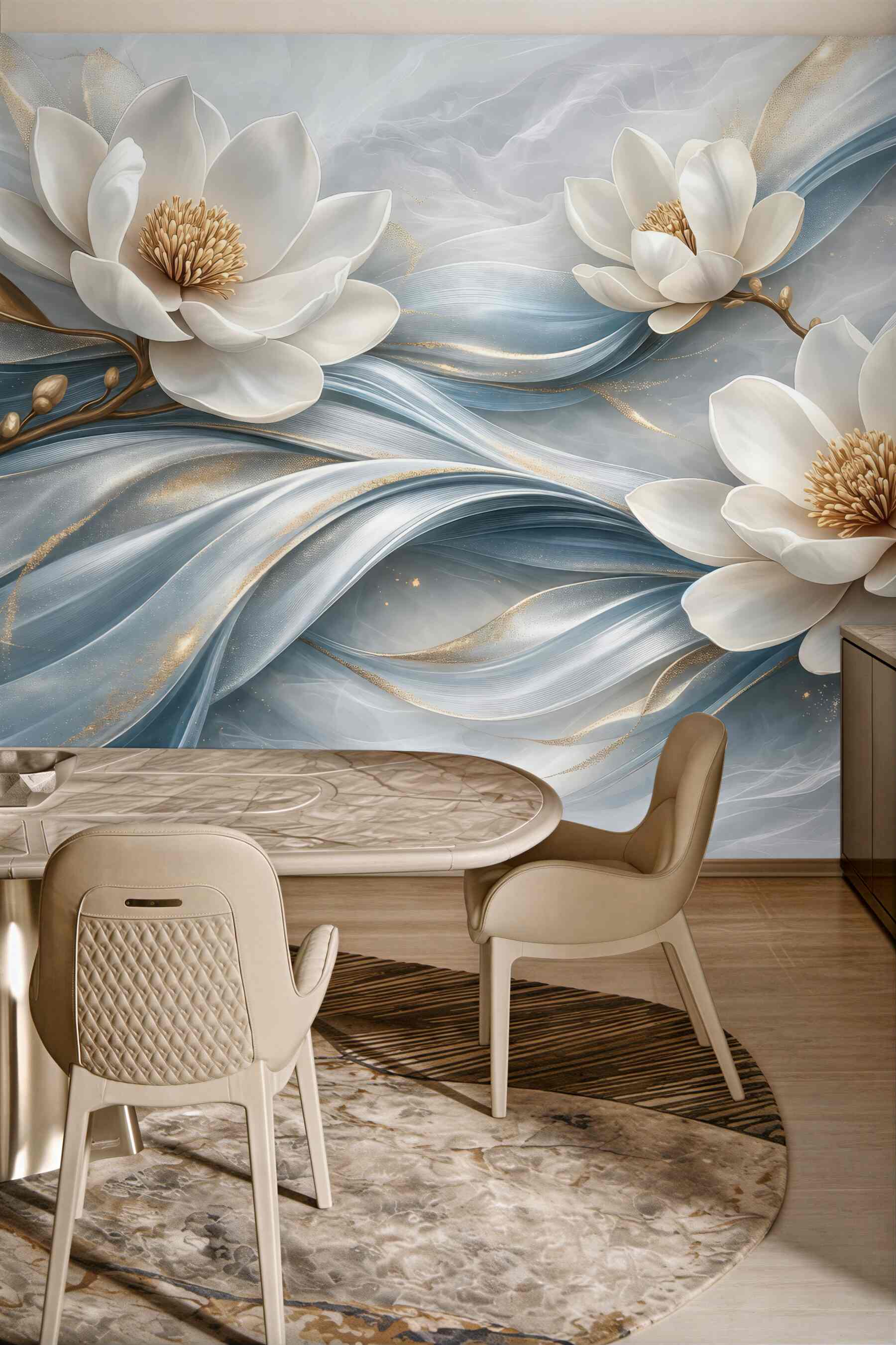 Fototapeta białe magnolie na błękitnych falach
