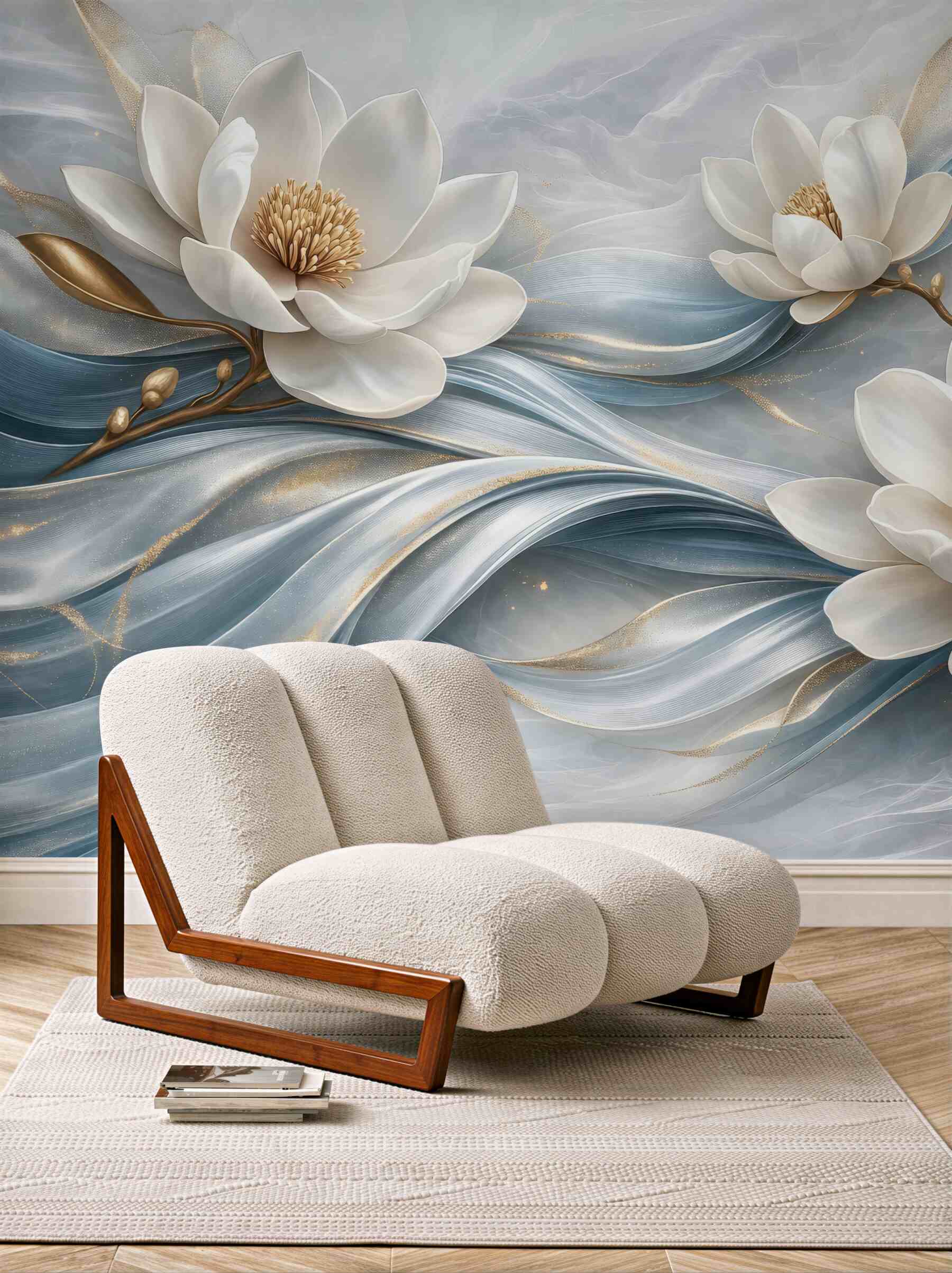 Fototapeta białe magnolie na błękitnych falach