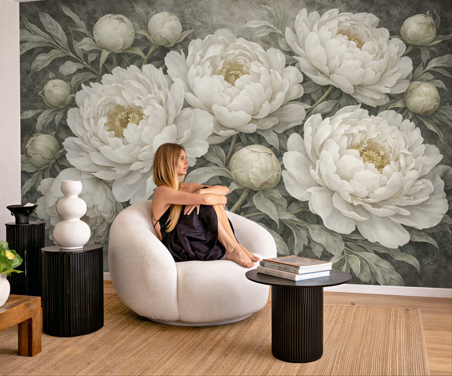Fototapeta kremowe piwonie w eleganckim stylu