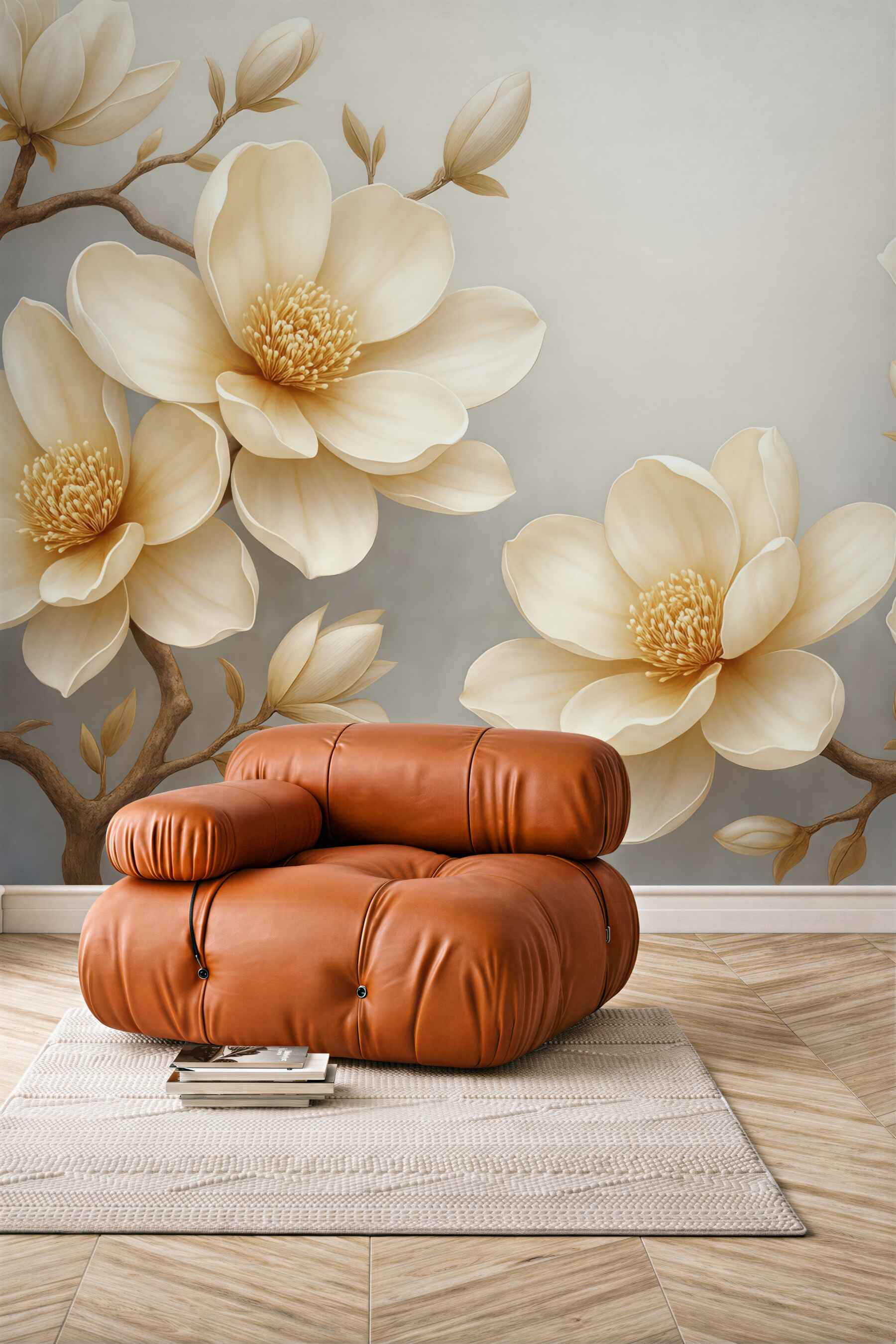 Fototapeta kremowe magnolie na szarym tle