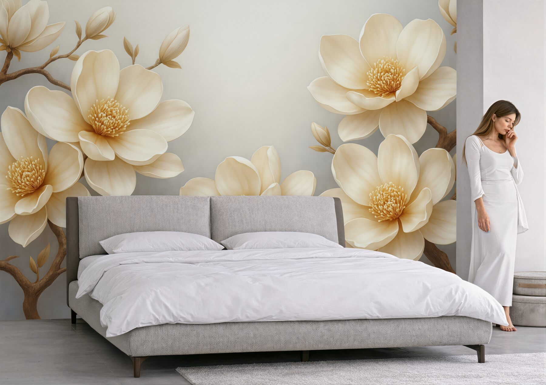 Fototapeta kremowe magnolie na szarym tle