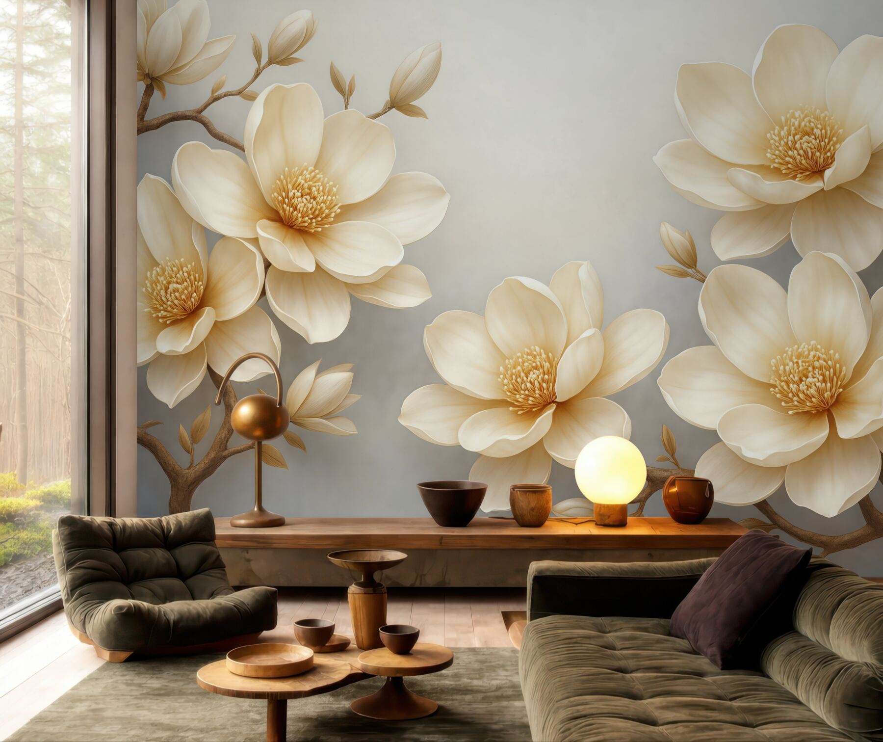 Fototapeta kremowe magnolie na szarym tle