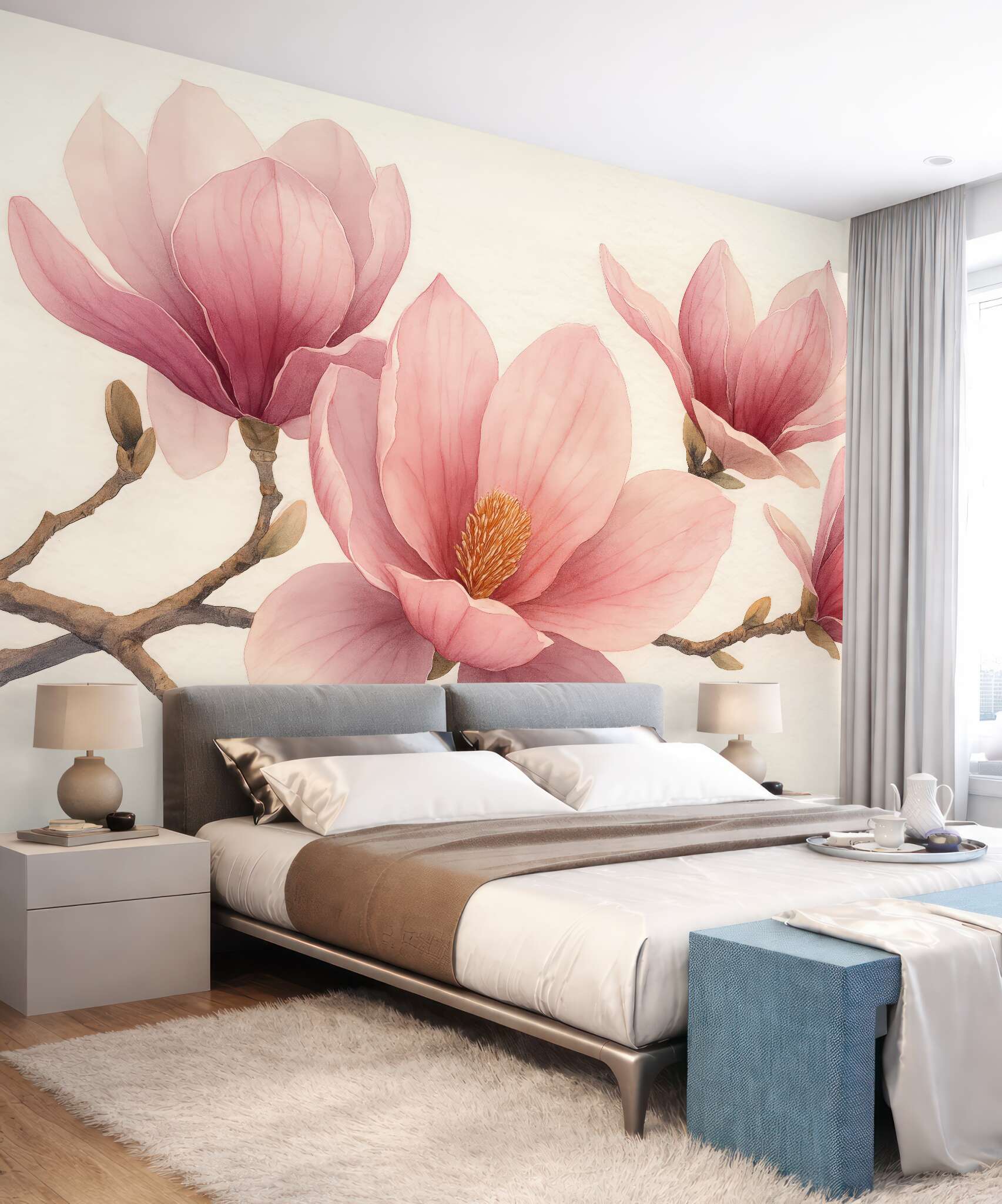 Fototapeta pudrowe magnolie w subtelnym rozkwicie