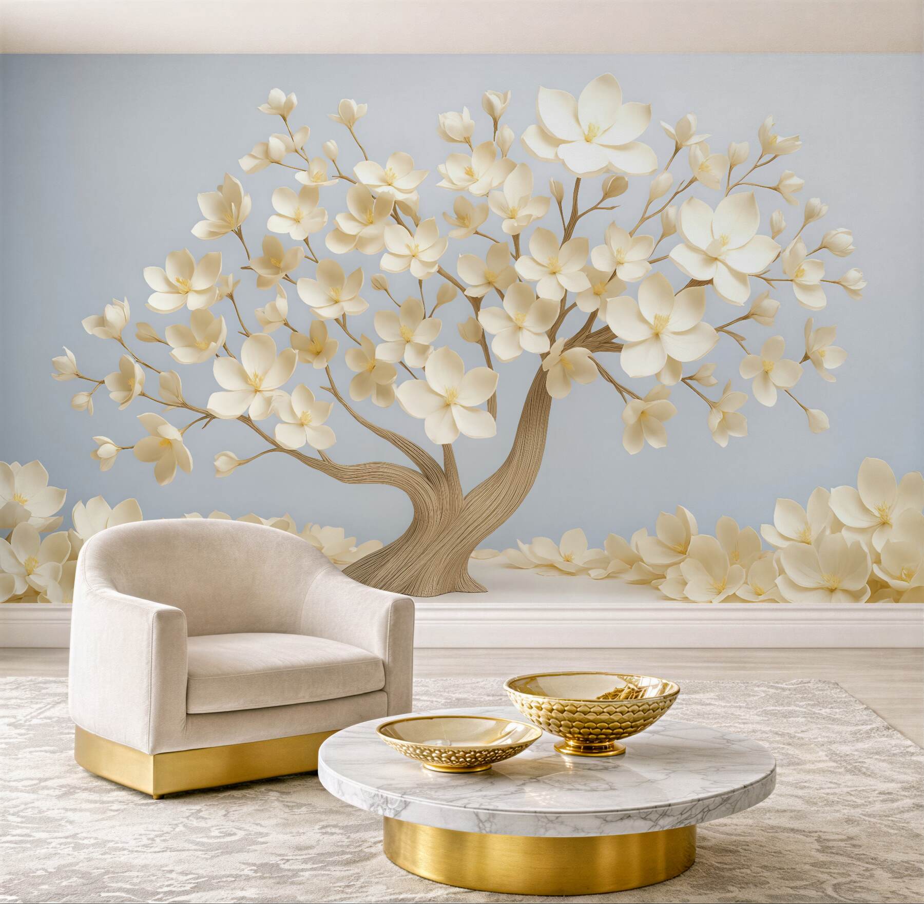 Fototapeta kremowe drzewo magnolii w delikatnym blasku