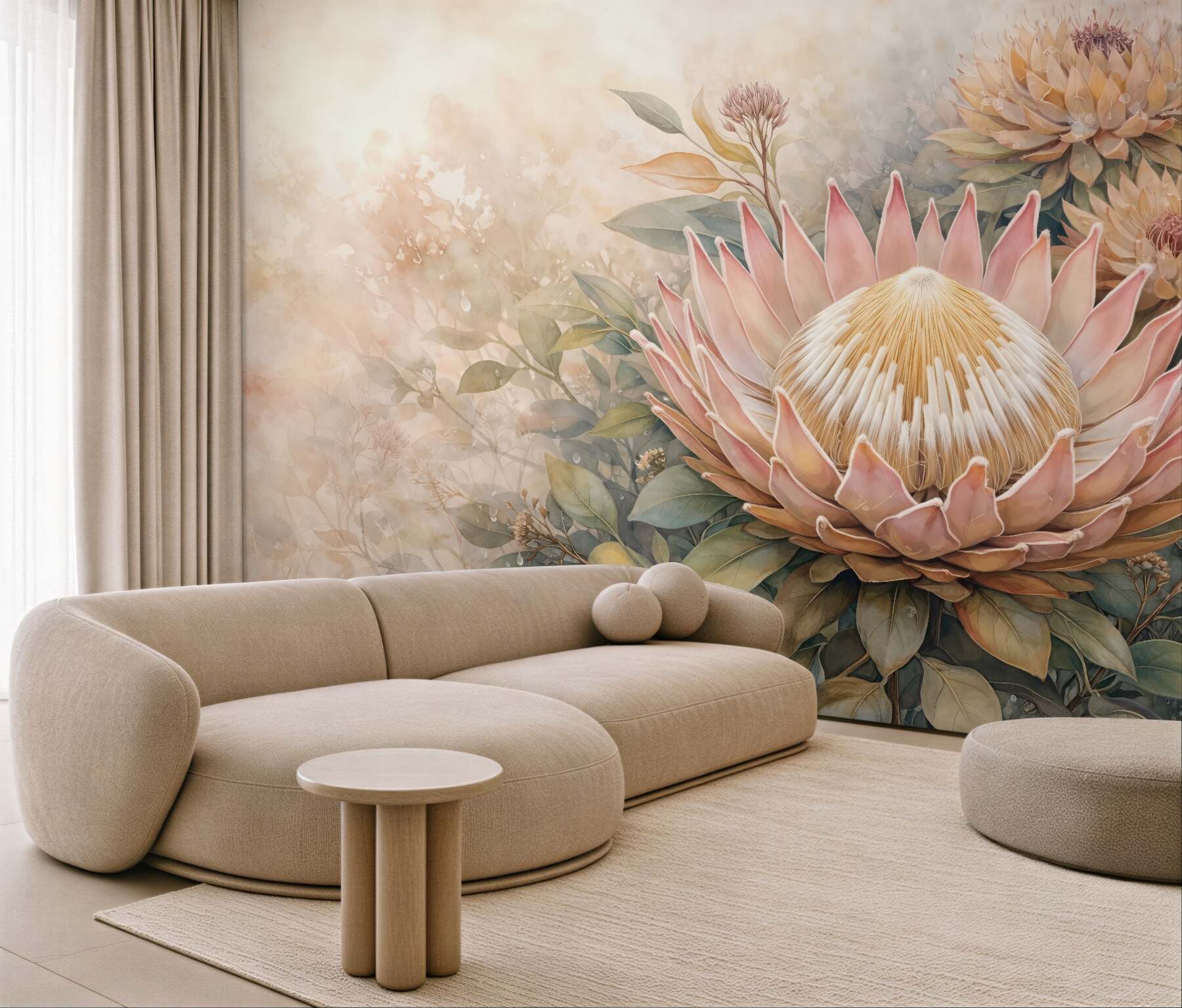 Fototapeta romantyczna protea w pastelowym ogrodzie