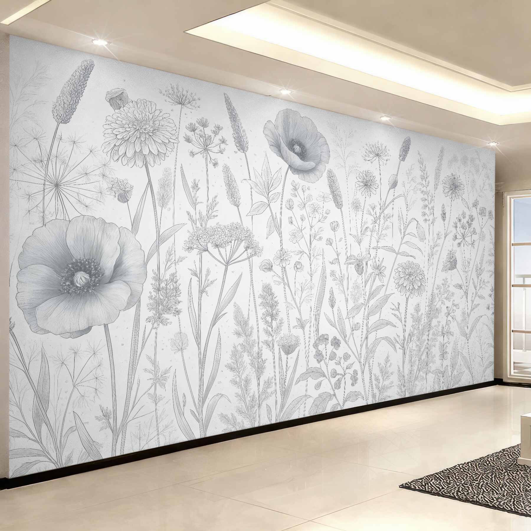 Fototapeta delikatna łąka w szkicu botanicznym