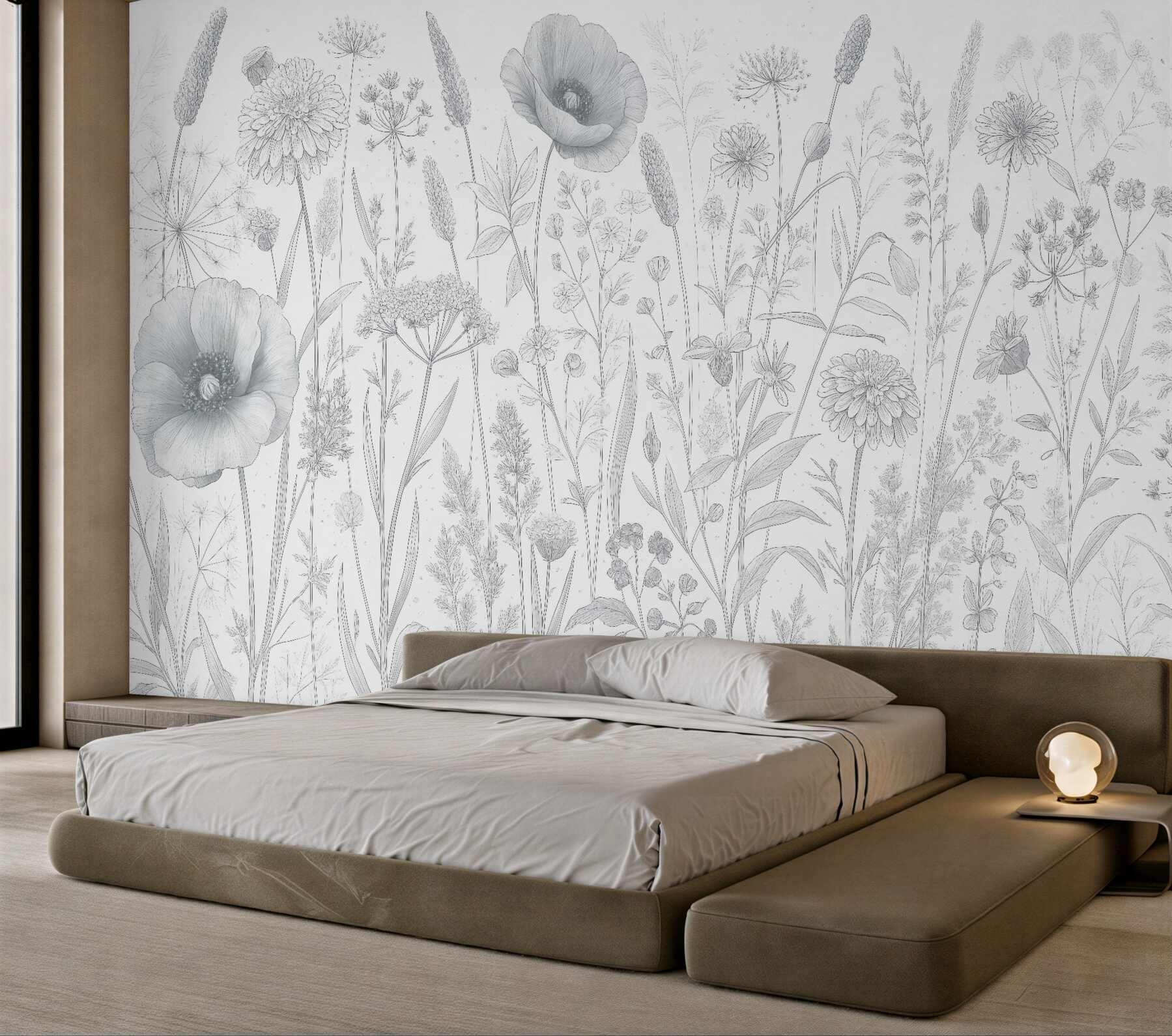 Fototapeta delikatna łąka w szkicu botanicznym