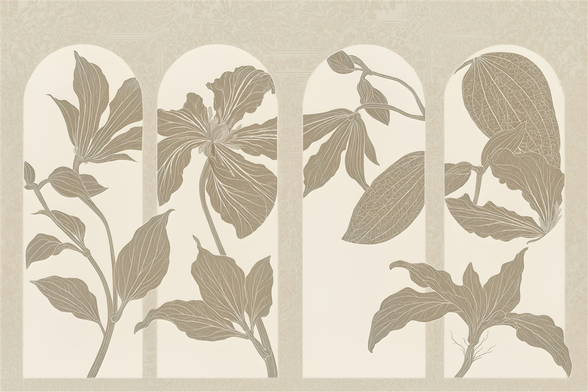 Fototapeta botaniczne arkady w eleganckim sepiowym stylu
