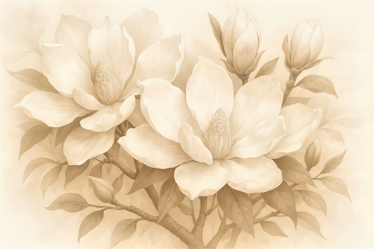Fototapeta sepiowe magnolie w eleganckim stylu