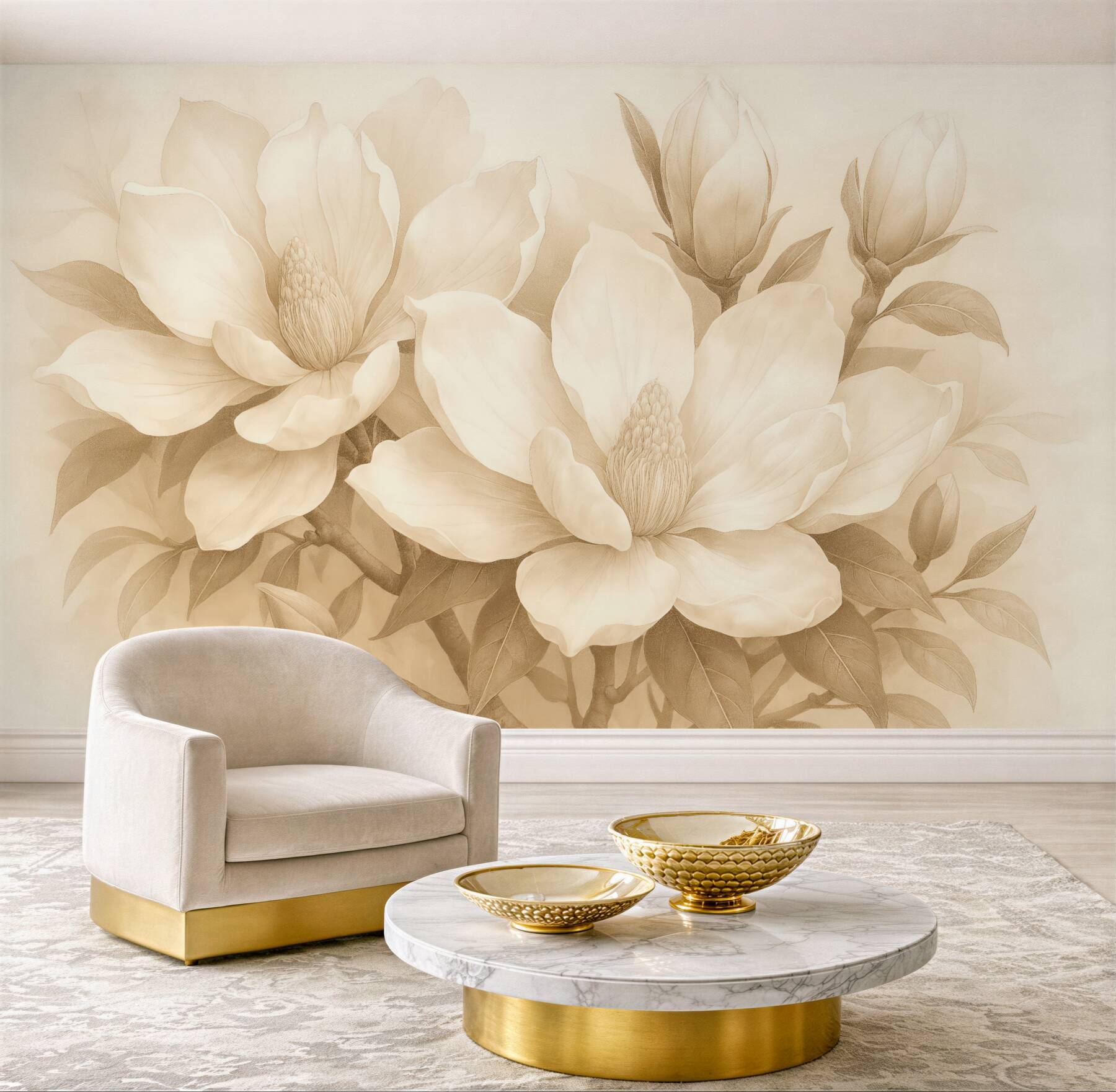 Fototapeta sepiowe magnolie w eleganckim stylu