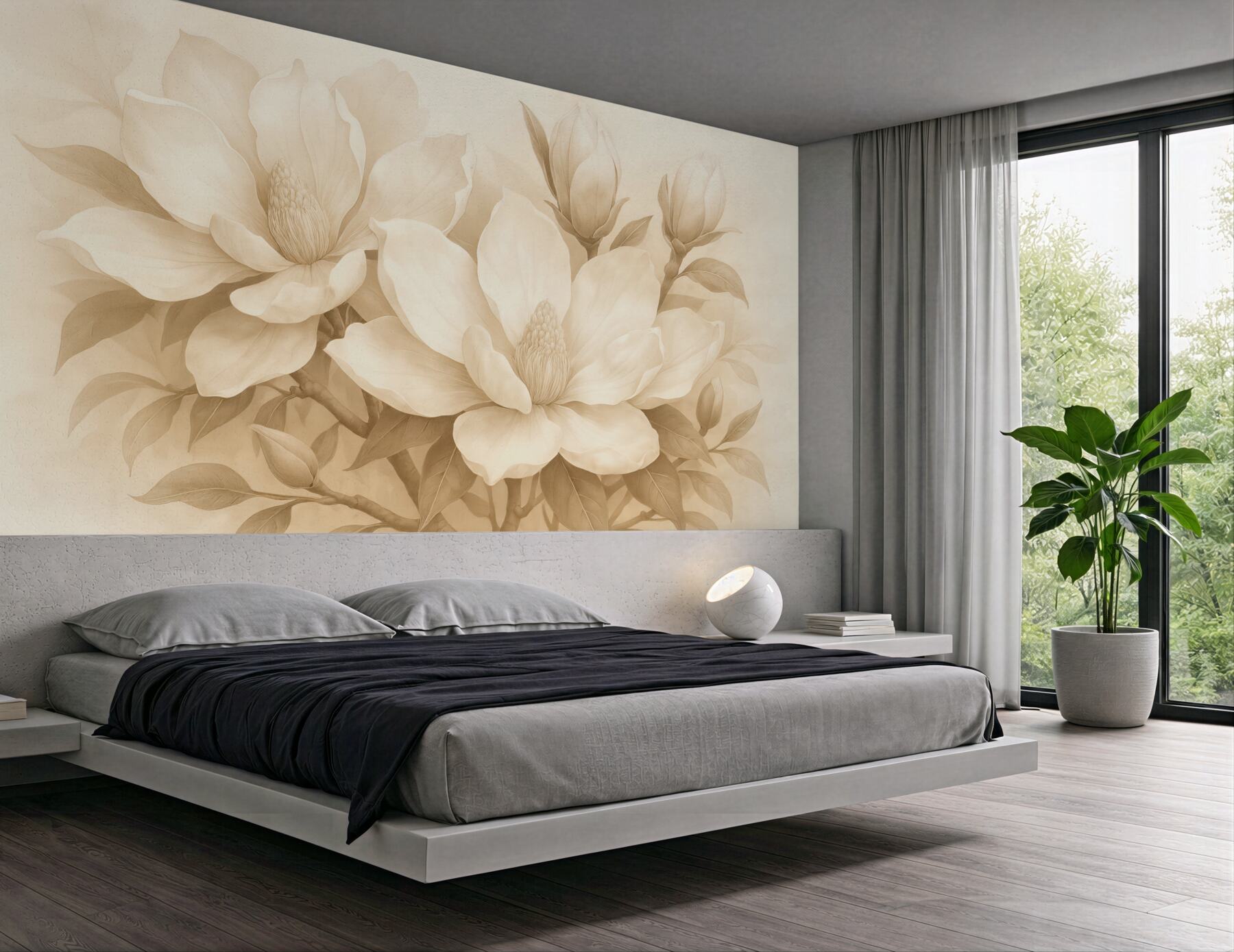 Fototapeta sepiowe magnolie w eleganckim stylu