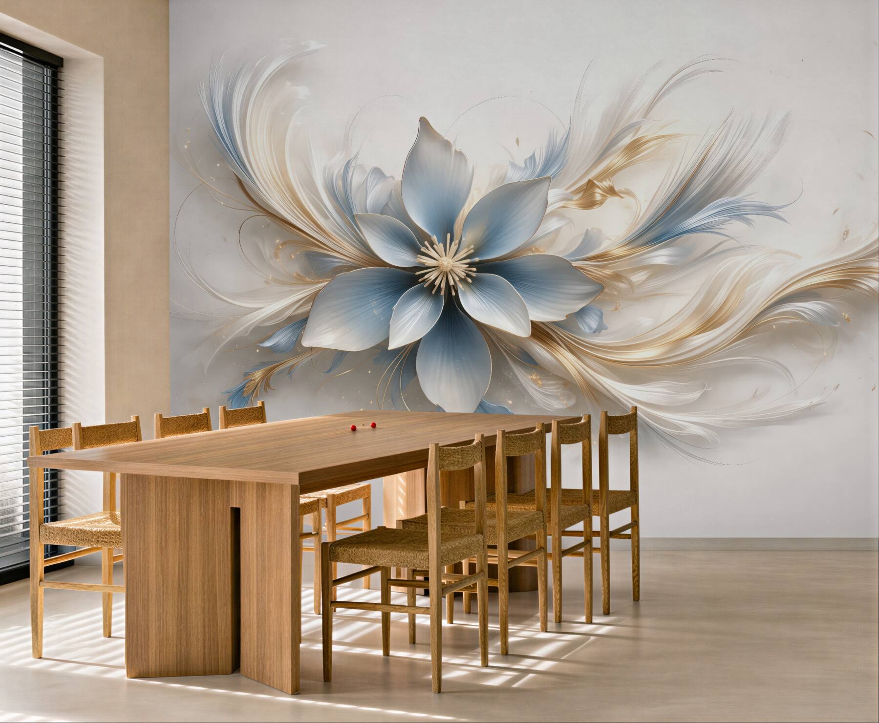 Fototapeta eteryczny błękitny kwiat ze złotem
