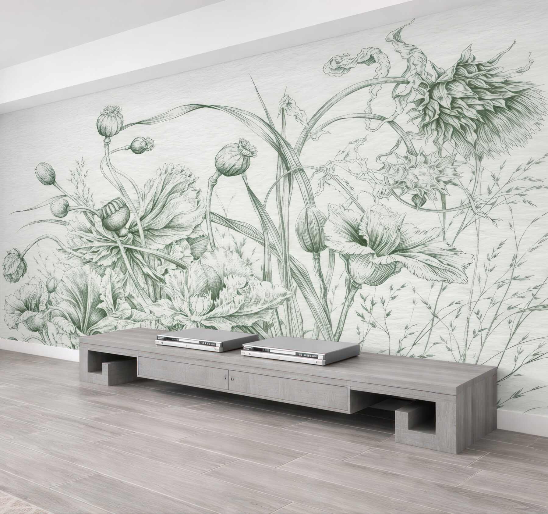 Fototapeta botaniczny szkic maków i traw