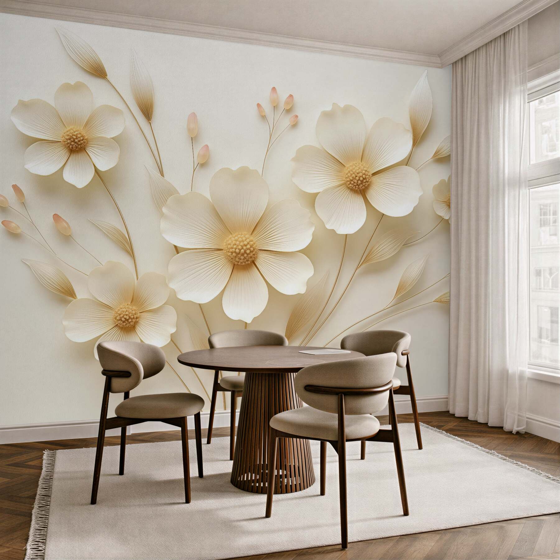 Fototapeta kremowe kwiaty w eleganckim reliefie