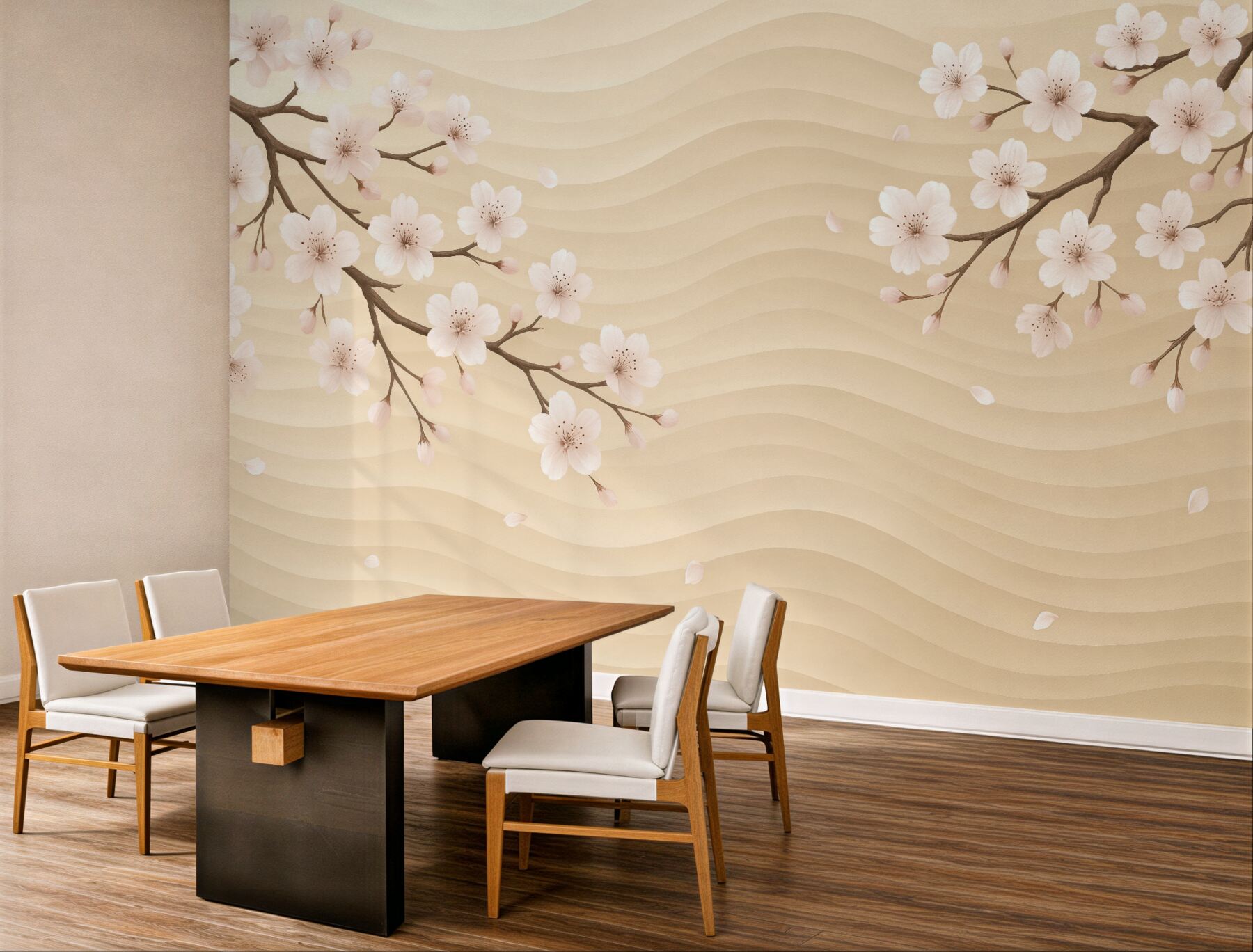 Fototapeta kwiaty wiśni na falistym tle
