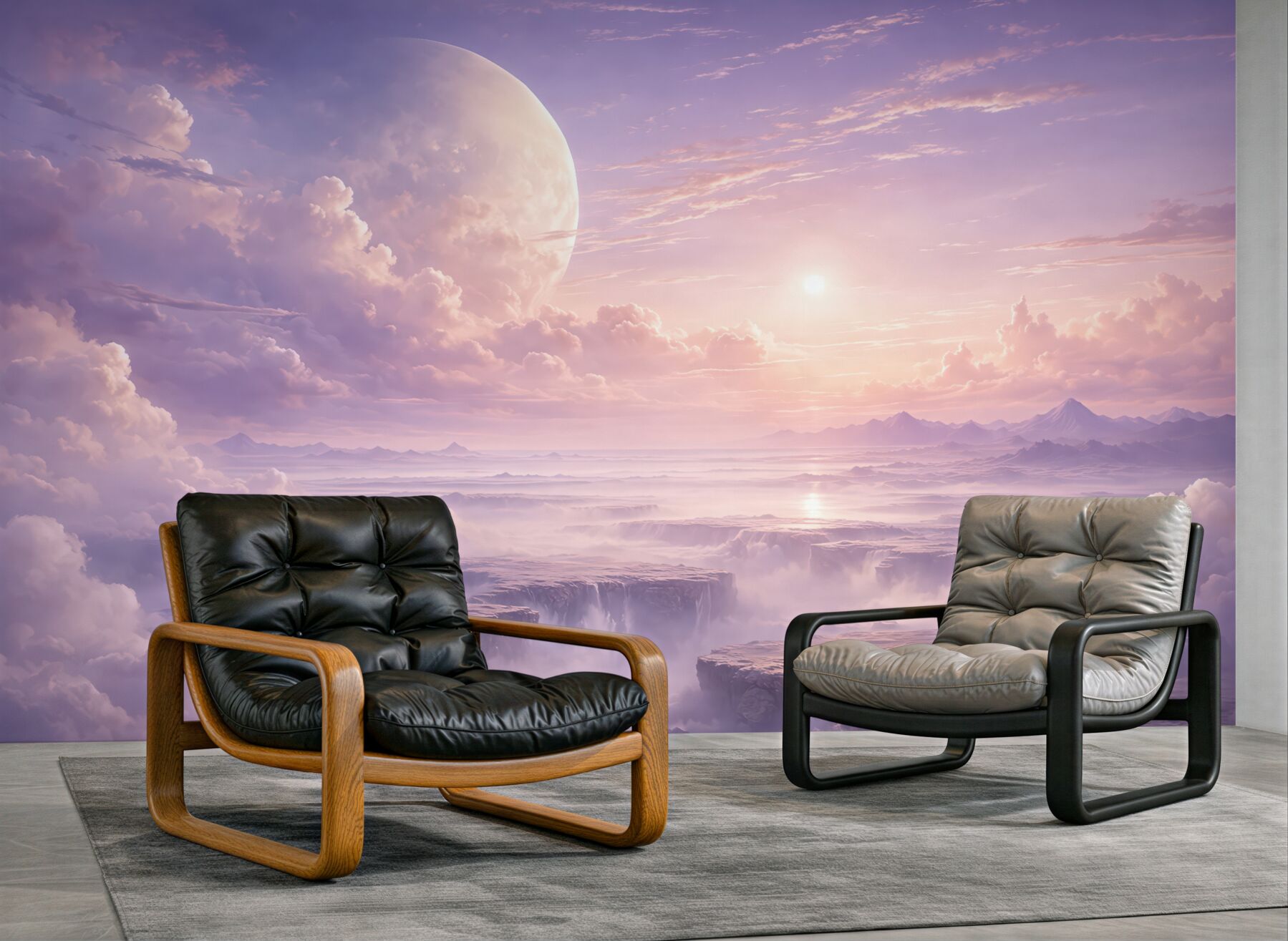 Fototapeta fantastyczny świt nad chmurami i planetą