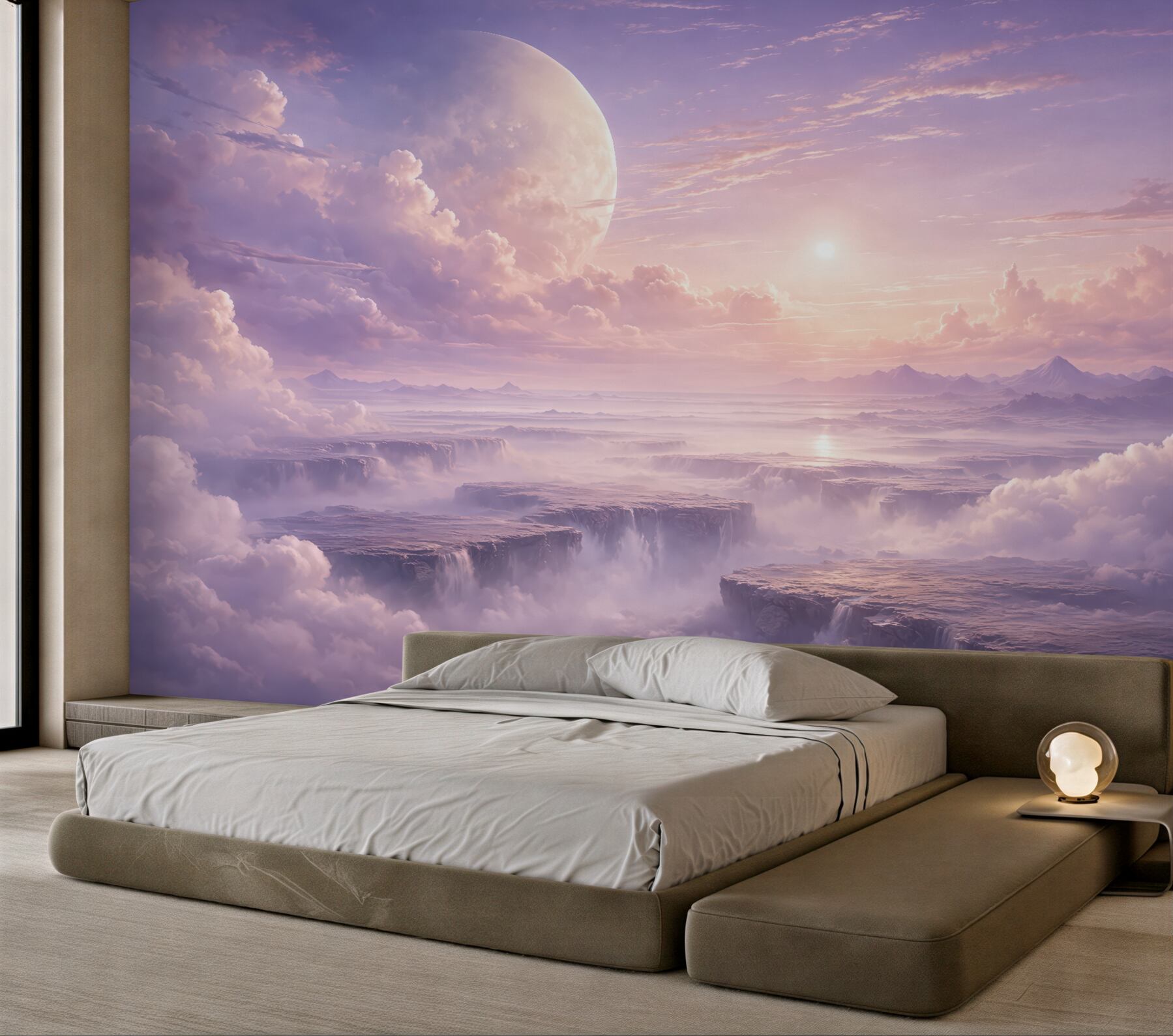 Fototapeta fantastyczny świt nad chmurami i planetą