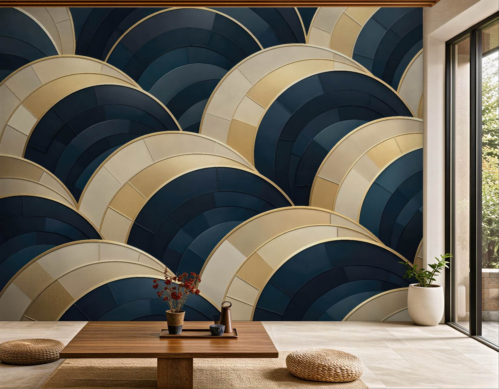 Fototapeta granatowo złote łuki art deco