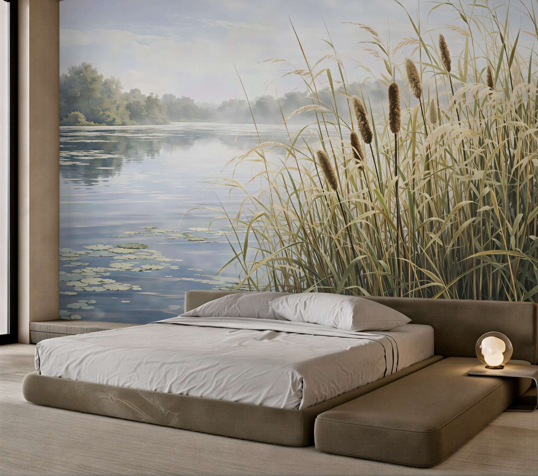 Fototapeta spokojny brzeg jeziora z trawami