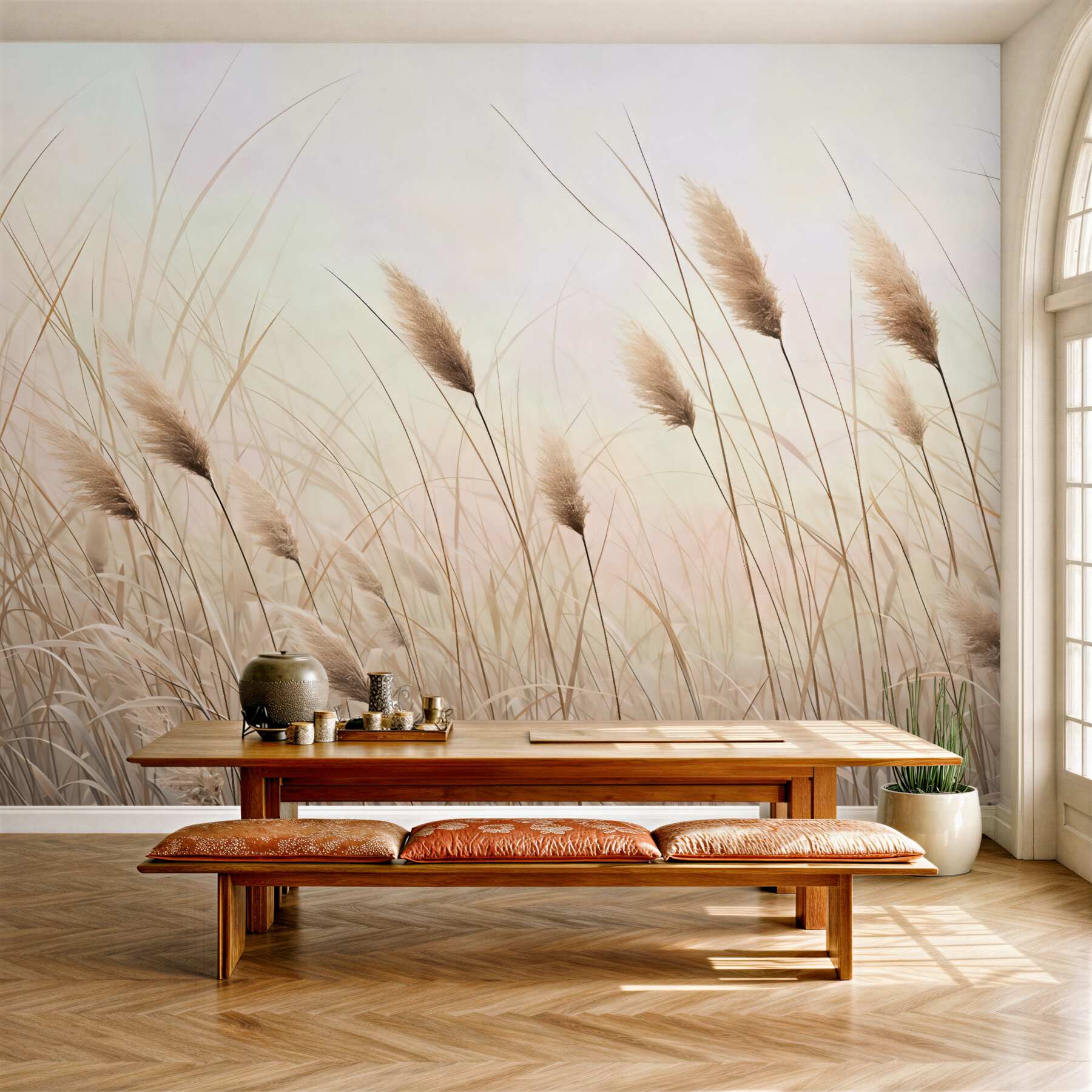Fototapeta delikatne trawy w pastelowej mgle
