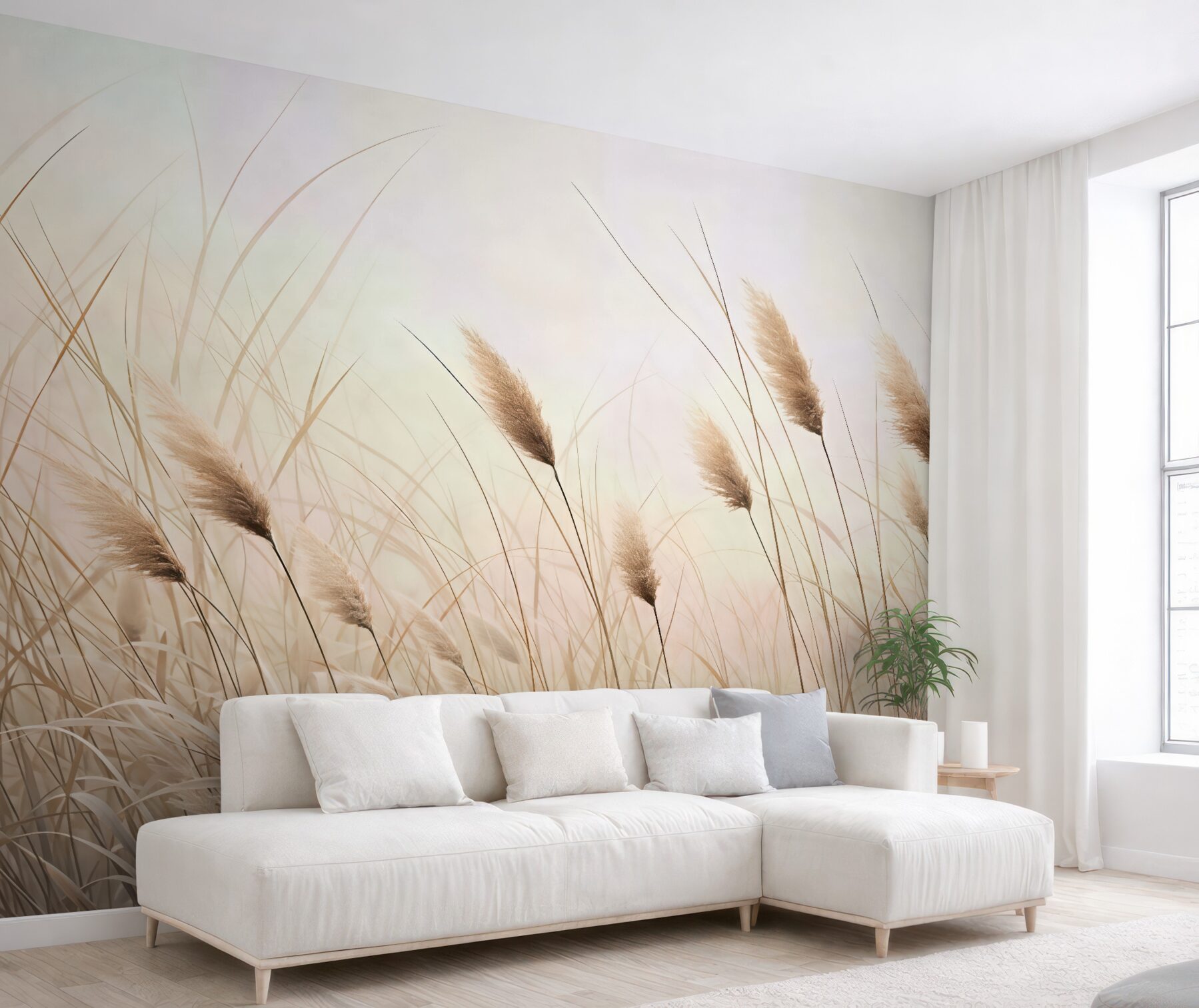 Fototapeta delikatne trawy w pastelowej mgle