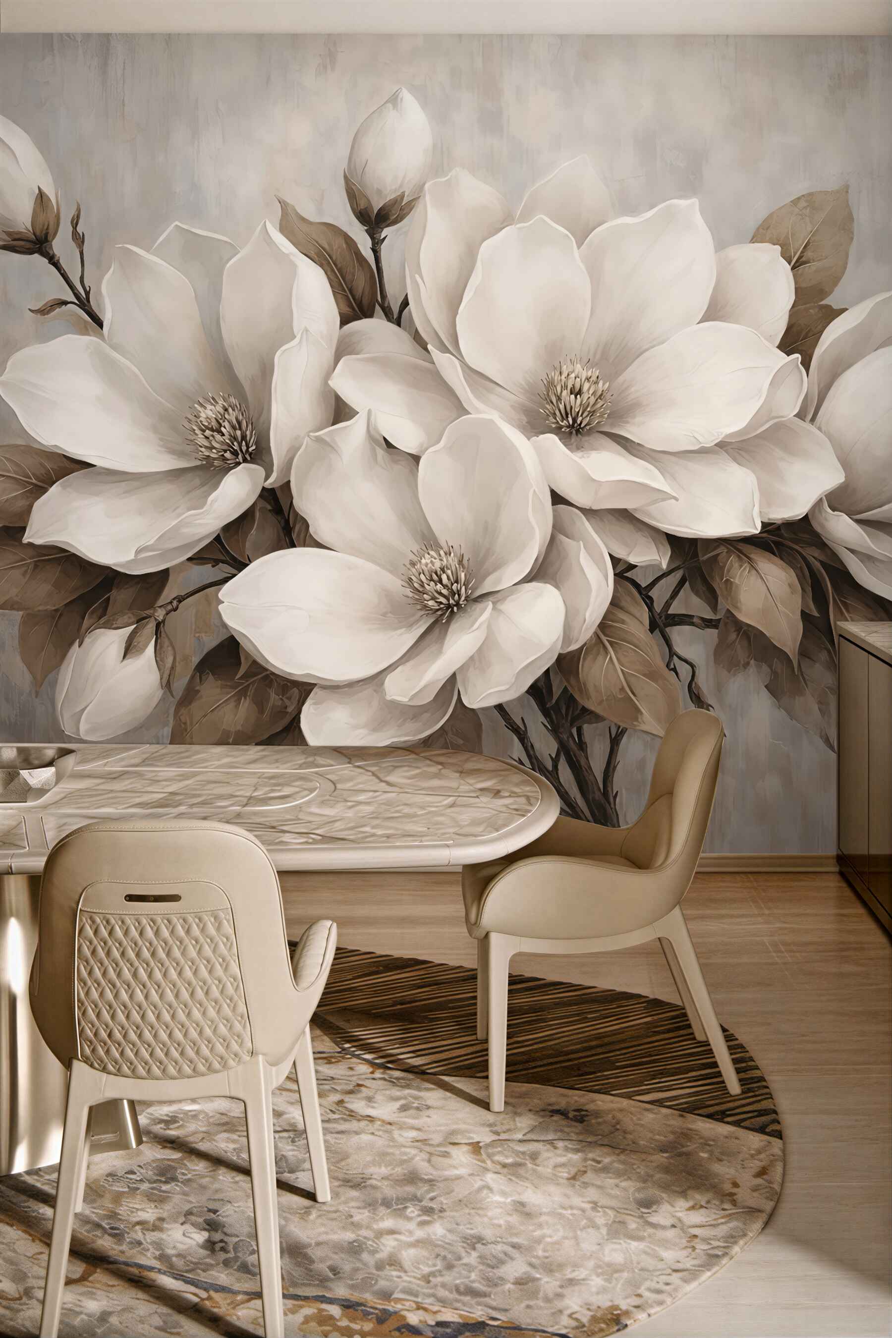 Fototapeta kremowe magnolie w stylu vintage