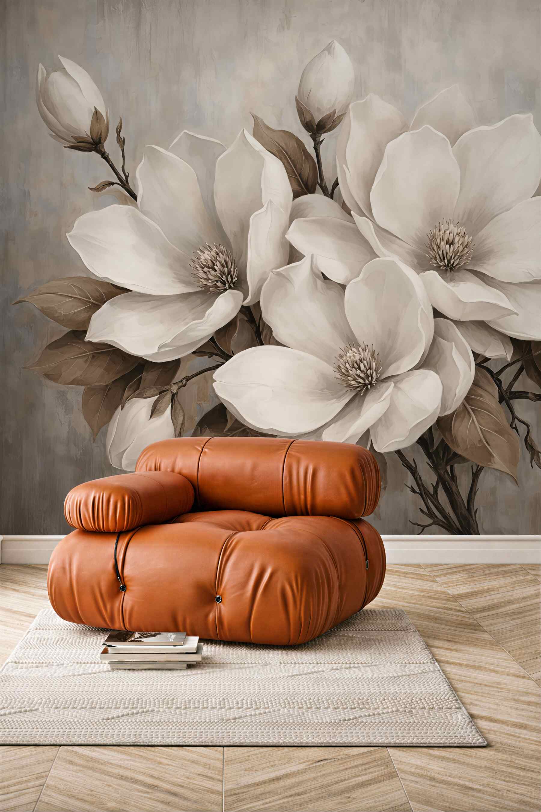 Fototapeta kremowe magnolie w stylu vintage