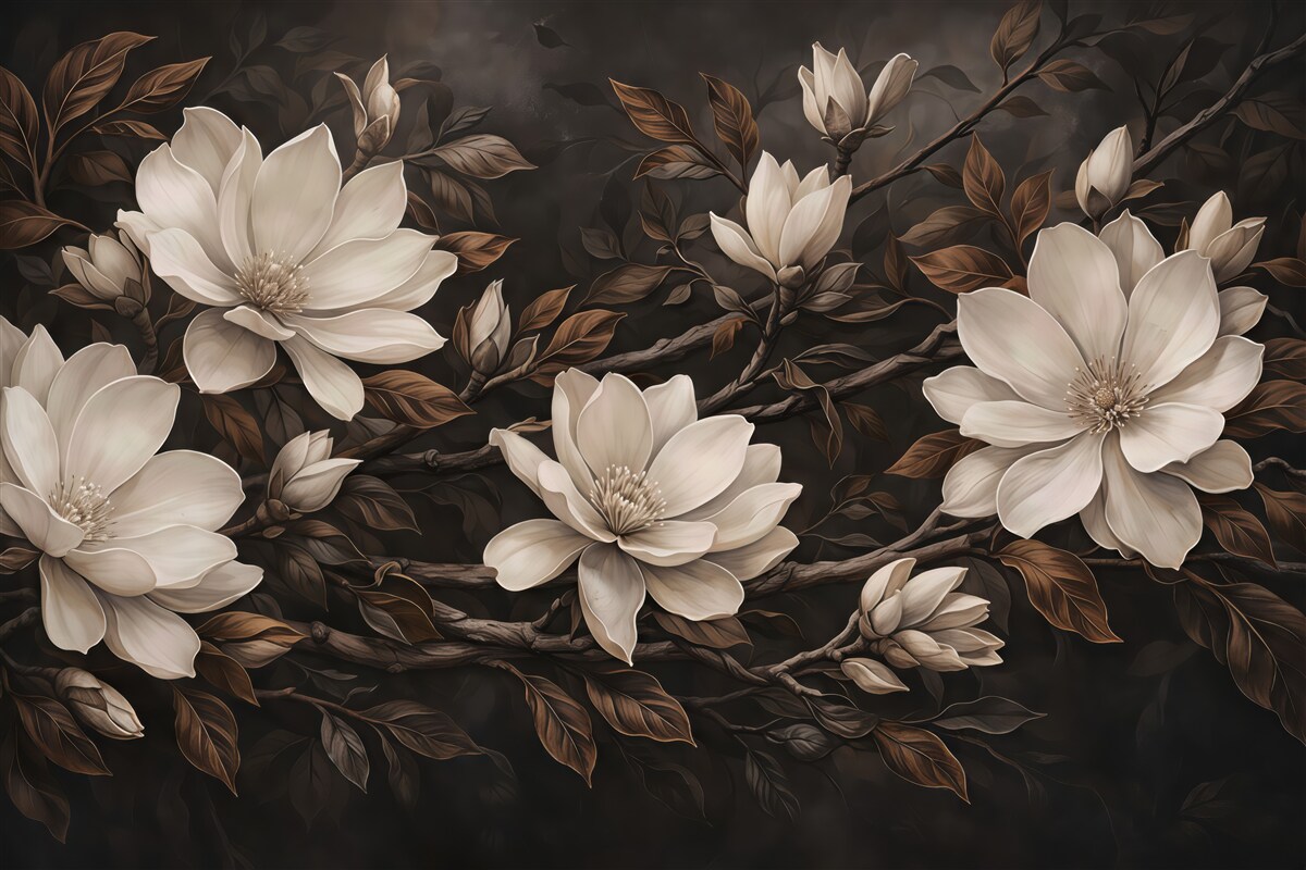 Fototapeta kremowe magnolie w mroku