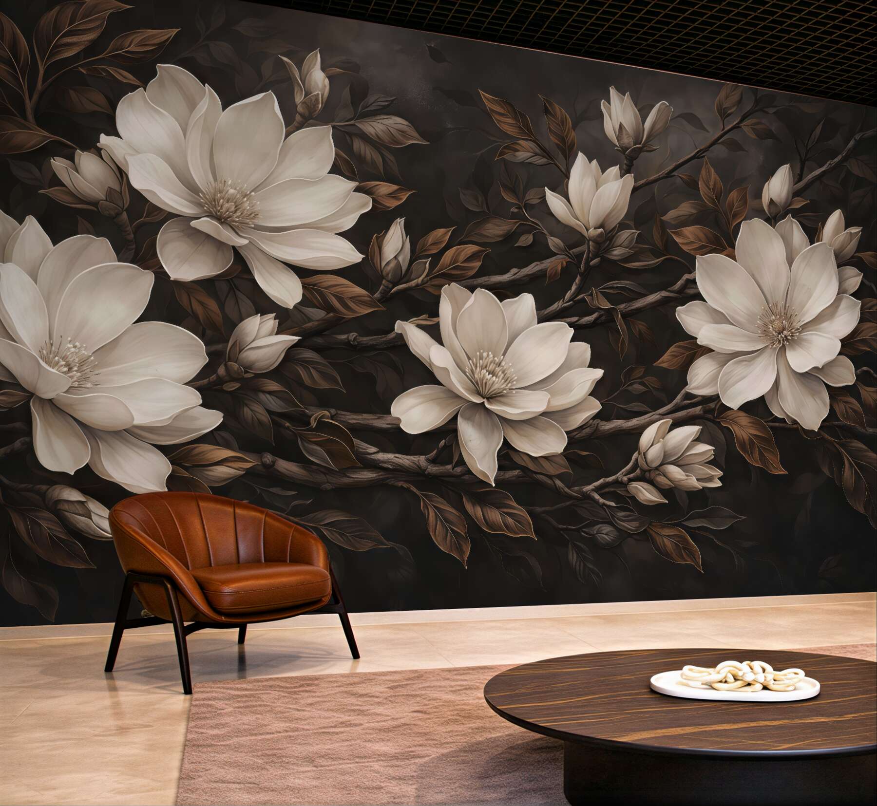 Fototapeta kremowe magnolie w mroku