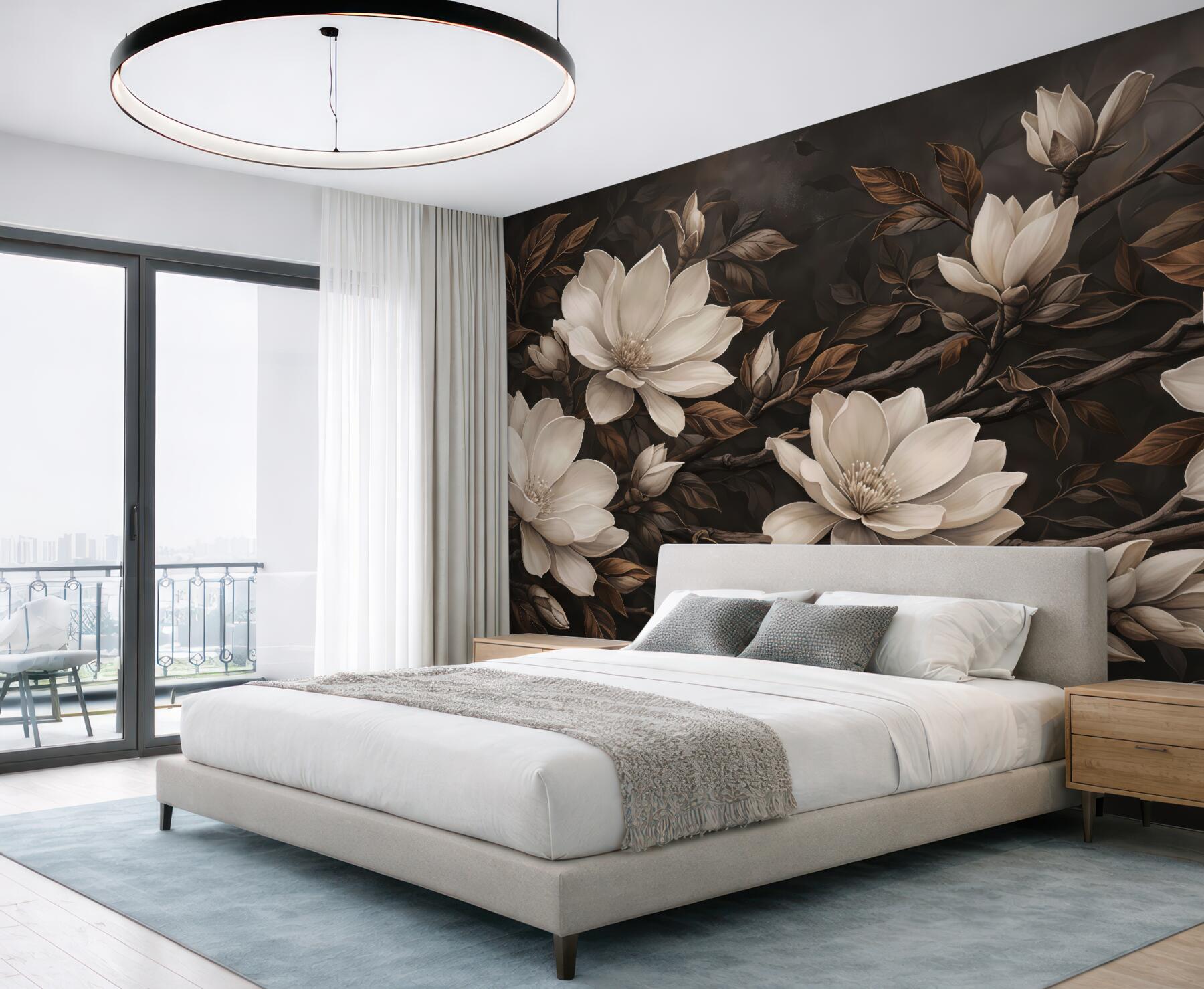 Fototapeta kremowe magnolie w mroku
