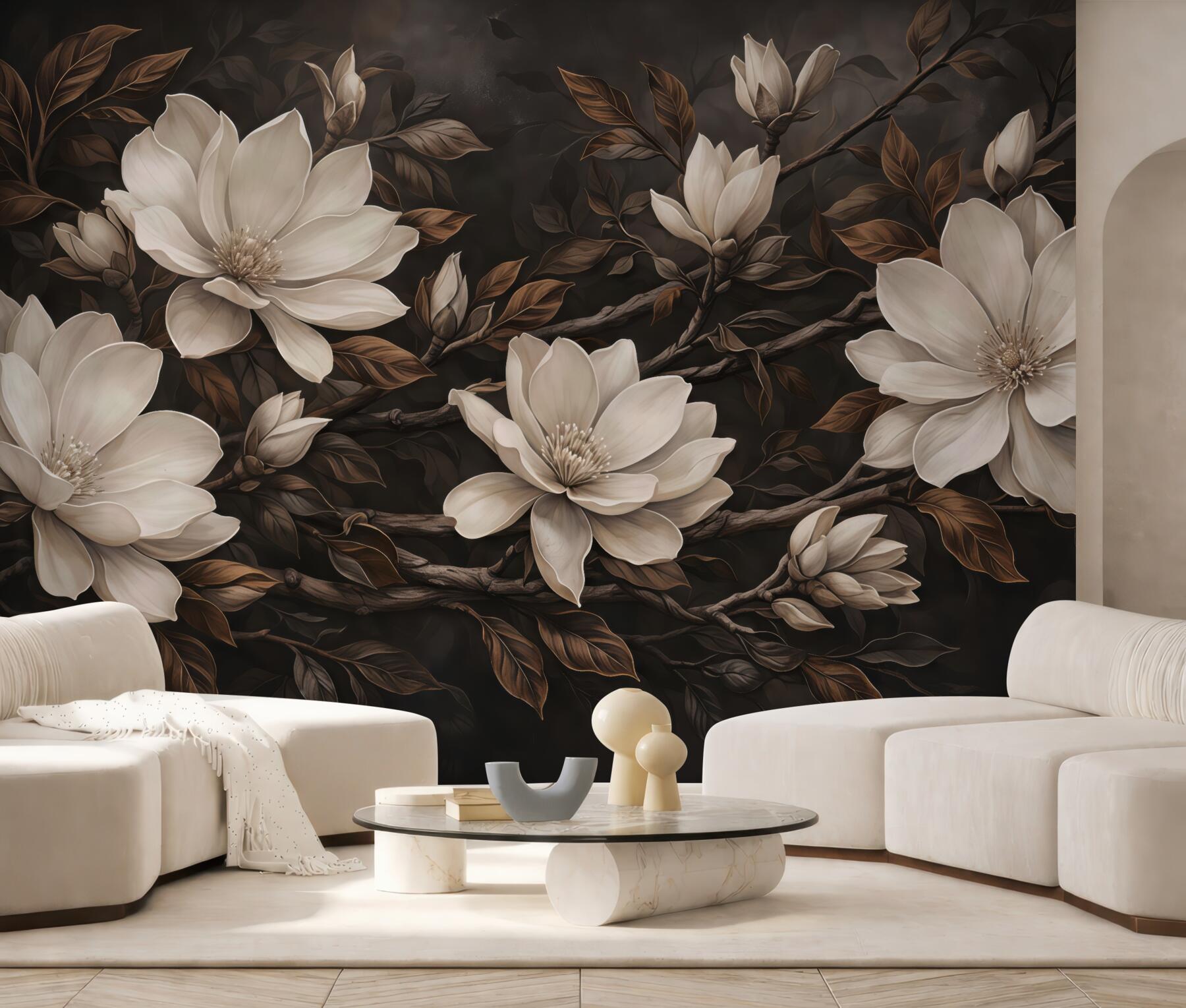 Fototapeta kremowe magnolie w mroku